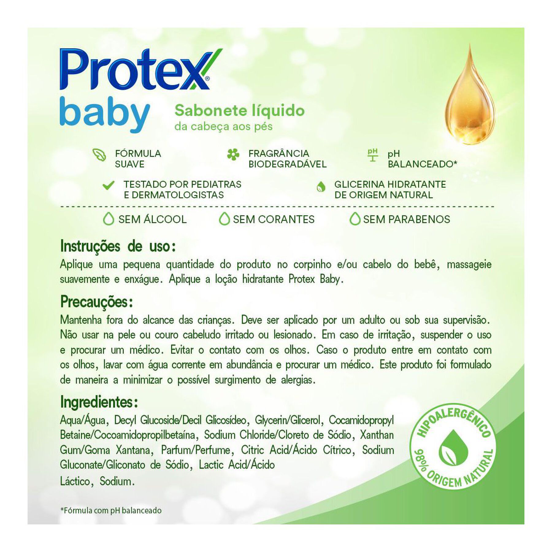 Sabonete Líquido da Cabeça aos Pés Glicerina Protex Baby Frasco 400ml