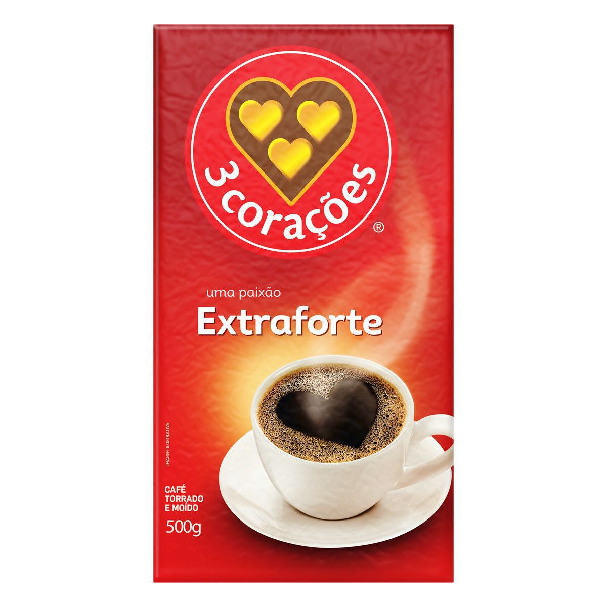 Caf&eacute; Torrado e Mo&iacute;do a V&aacute;cuo Extraforte 3 Cora&ccedil;&otilde;es Pacote 500g
