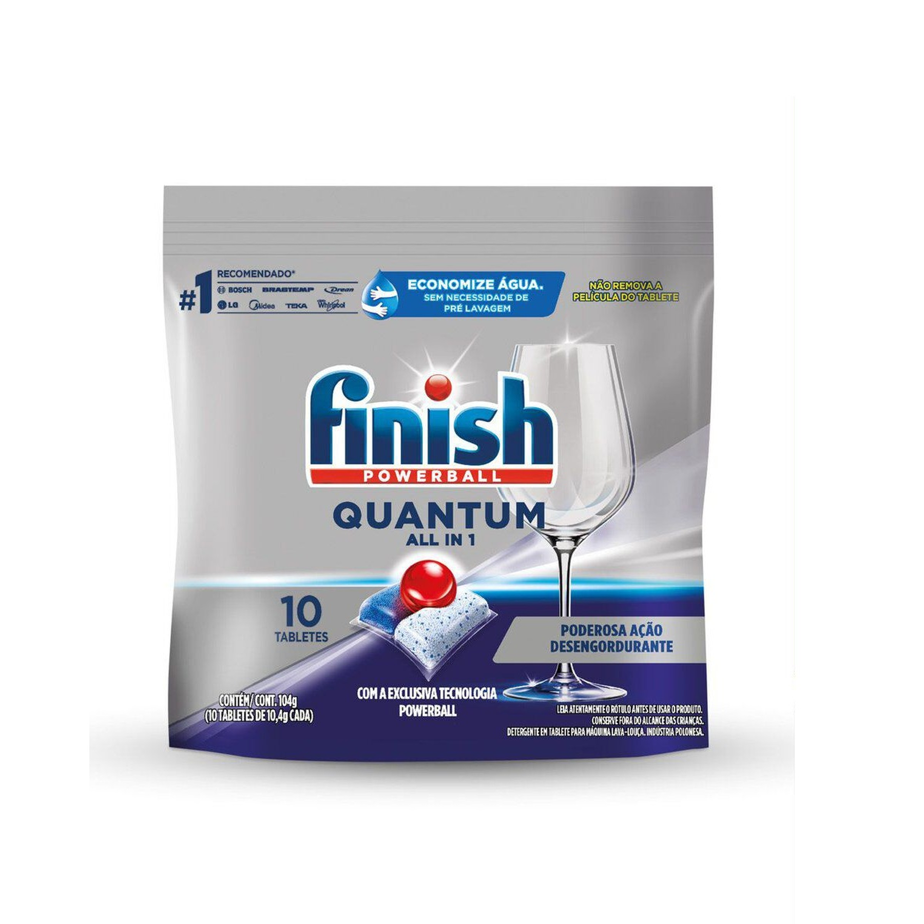 Detergente em Tablete para M&aacute;quina de Lavar Lou&ccedil;as Quantum Finish Powerball Pouch 104g 10 Unidades