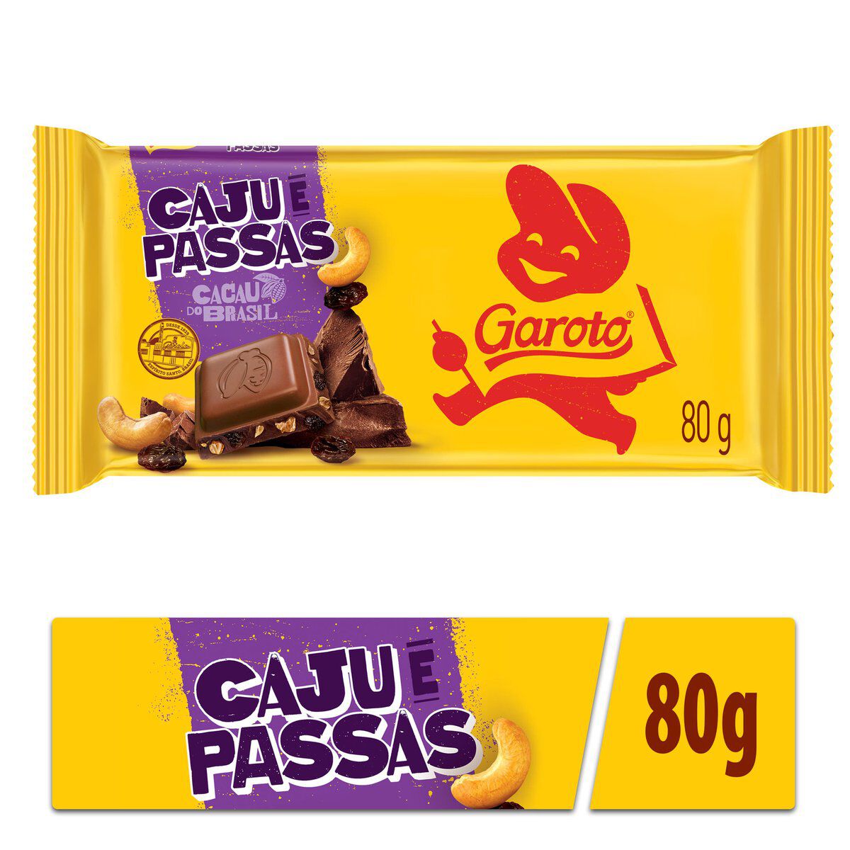 Chocolate ao Leite Caju e Passas Garoto Pacote 80g