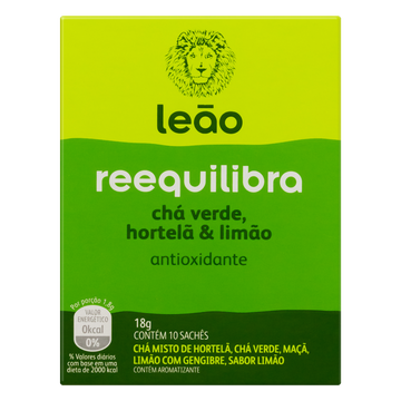 Chá Verde, Hortelã e Limão Reequilibra Leão Caixa 18g