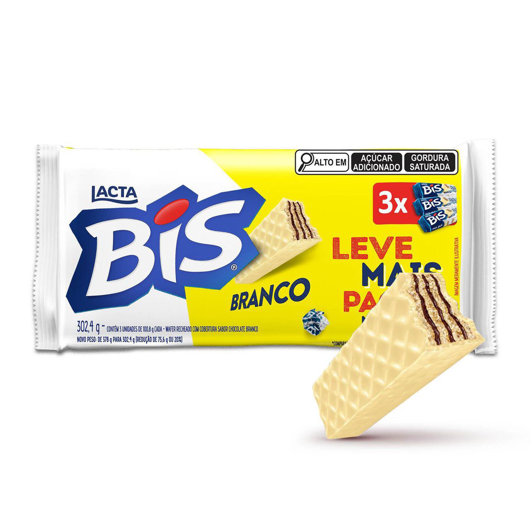 Bis Branco (Wafer recheado e com cobertura sabor chocolate Branco) - Kit com 3 unidades de 100,8g