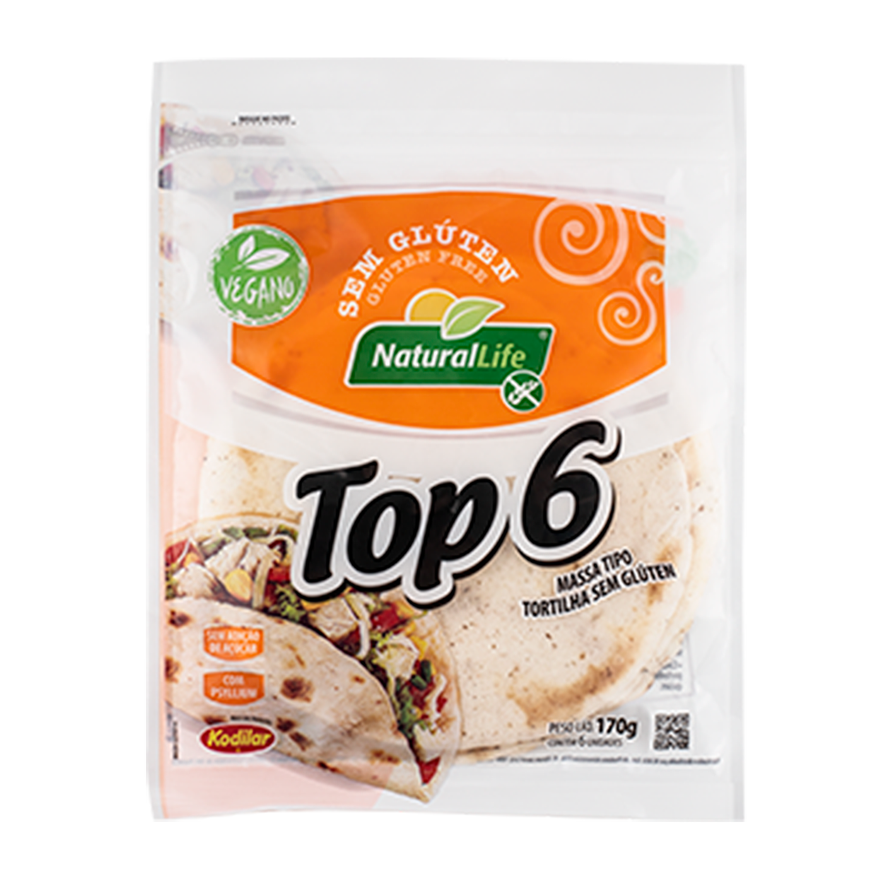 Tortilhas Top 6 sem Gl&uacute;ten Kodilar Natural Life Pacote 170g
