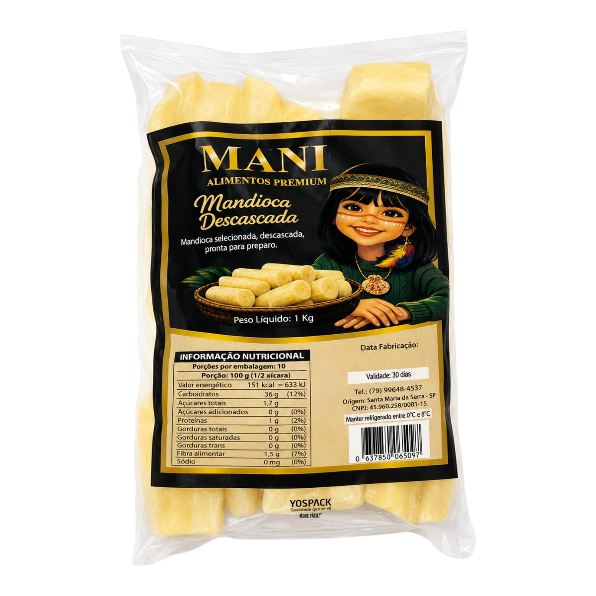 Mandioca Descascada Mani Pacote 1kg