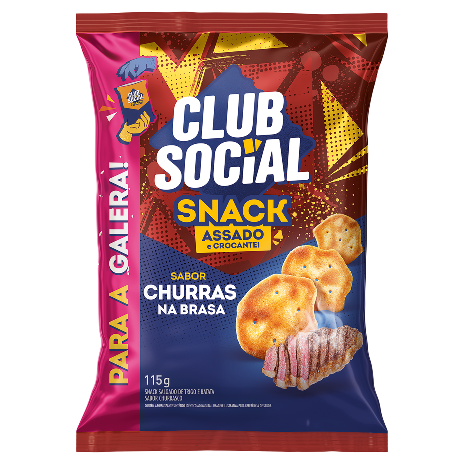 Snack de Trigo e Batata Churras na Brasa Club Social Pacote 115g - Embalagem para a Galera!