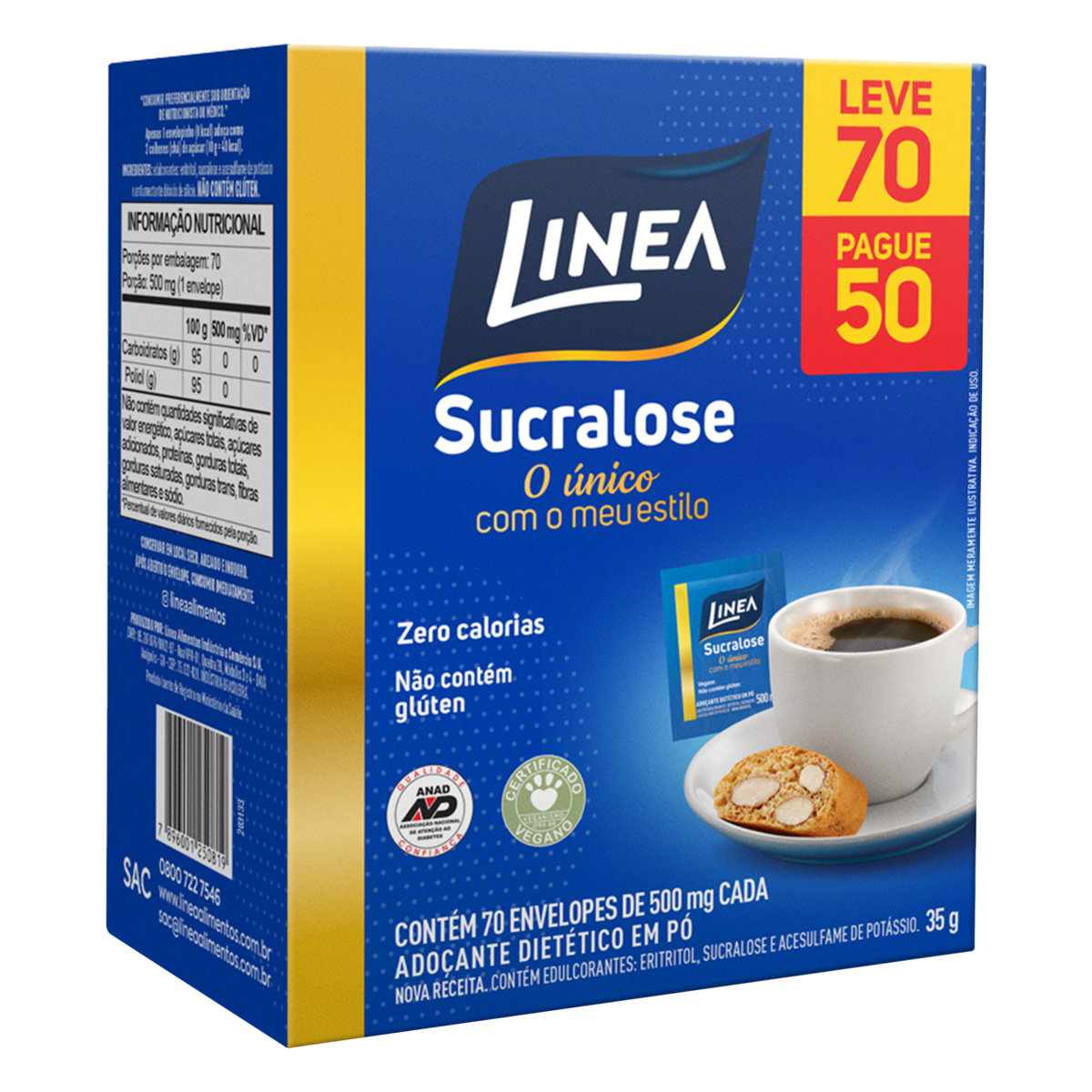 Ado&ccedil;ante em P&oacute; Sucralose Linea Caixa 35g - Embalagem Leve 70 Pague 50 Unidades