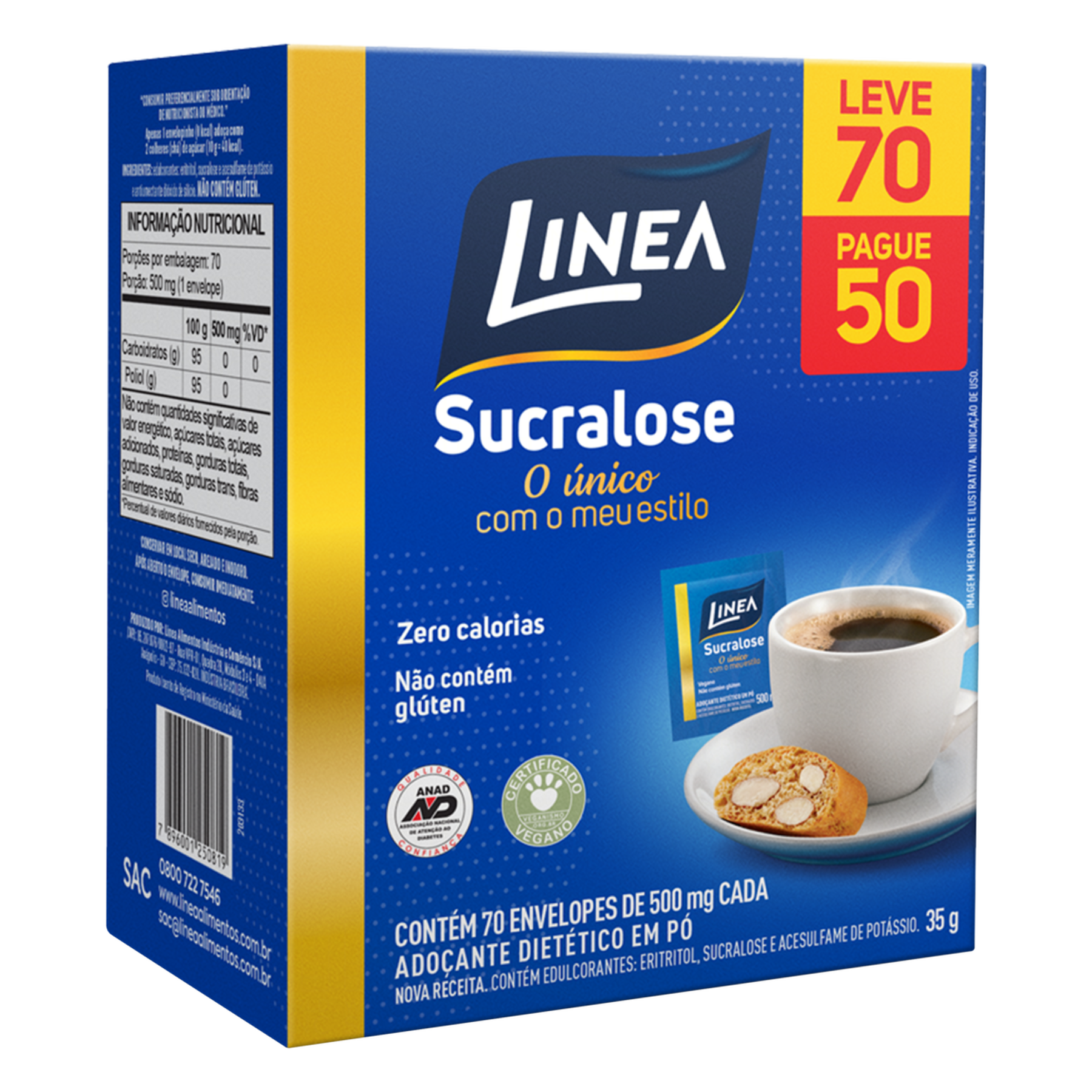 Adoçante em Pó Sucralose Linea Caixa 35g - Embalagem Leve 70 Pague 50 Unidades