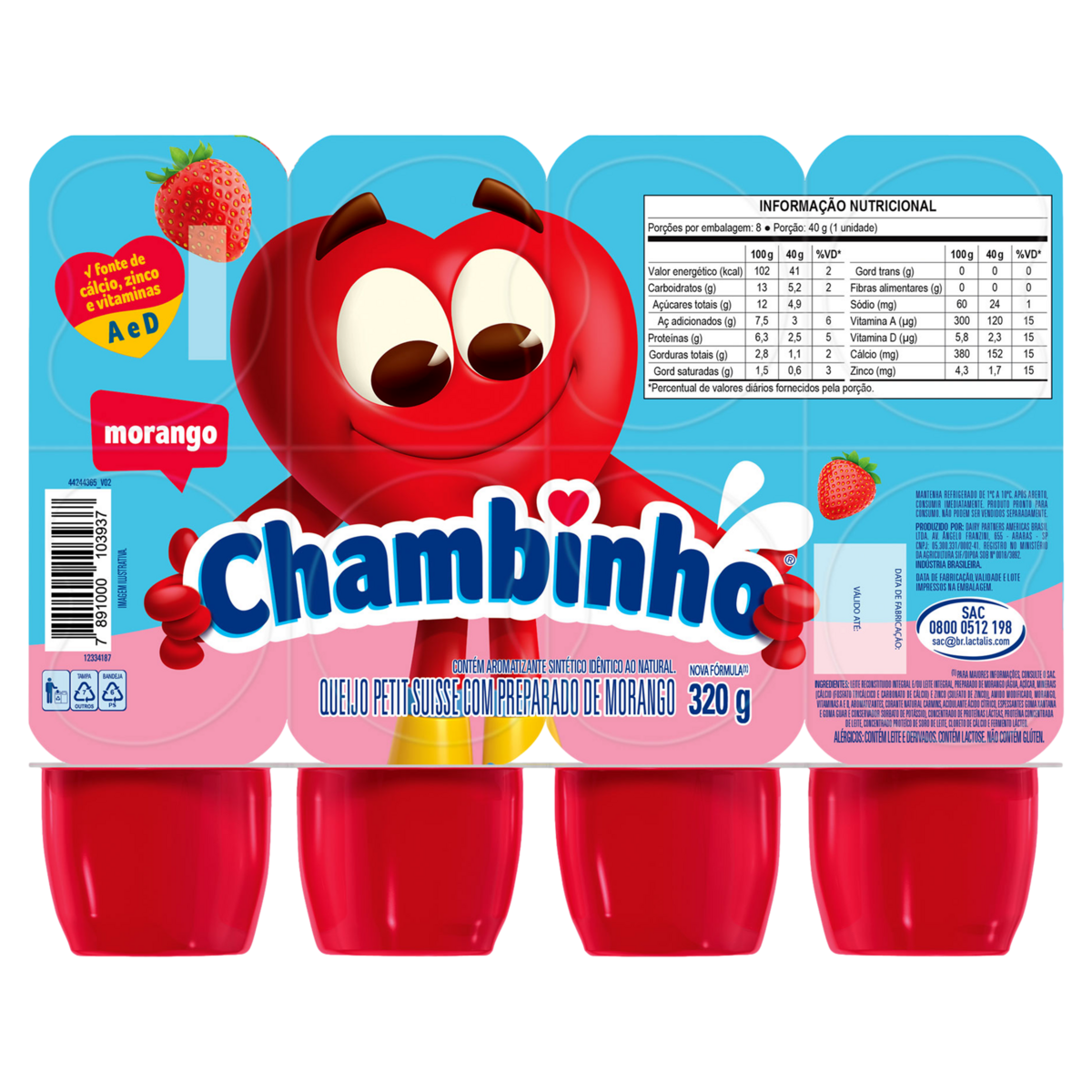 Chambinho de Morango Nestl&eacute; Bandeja 320g com 8 Unidades&nbsp;- Petit Suisse