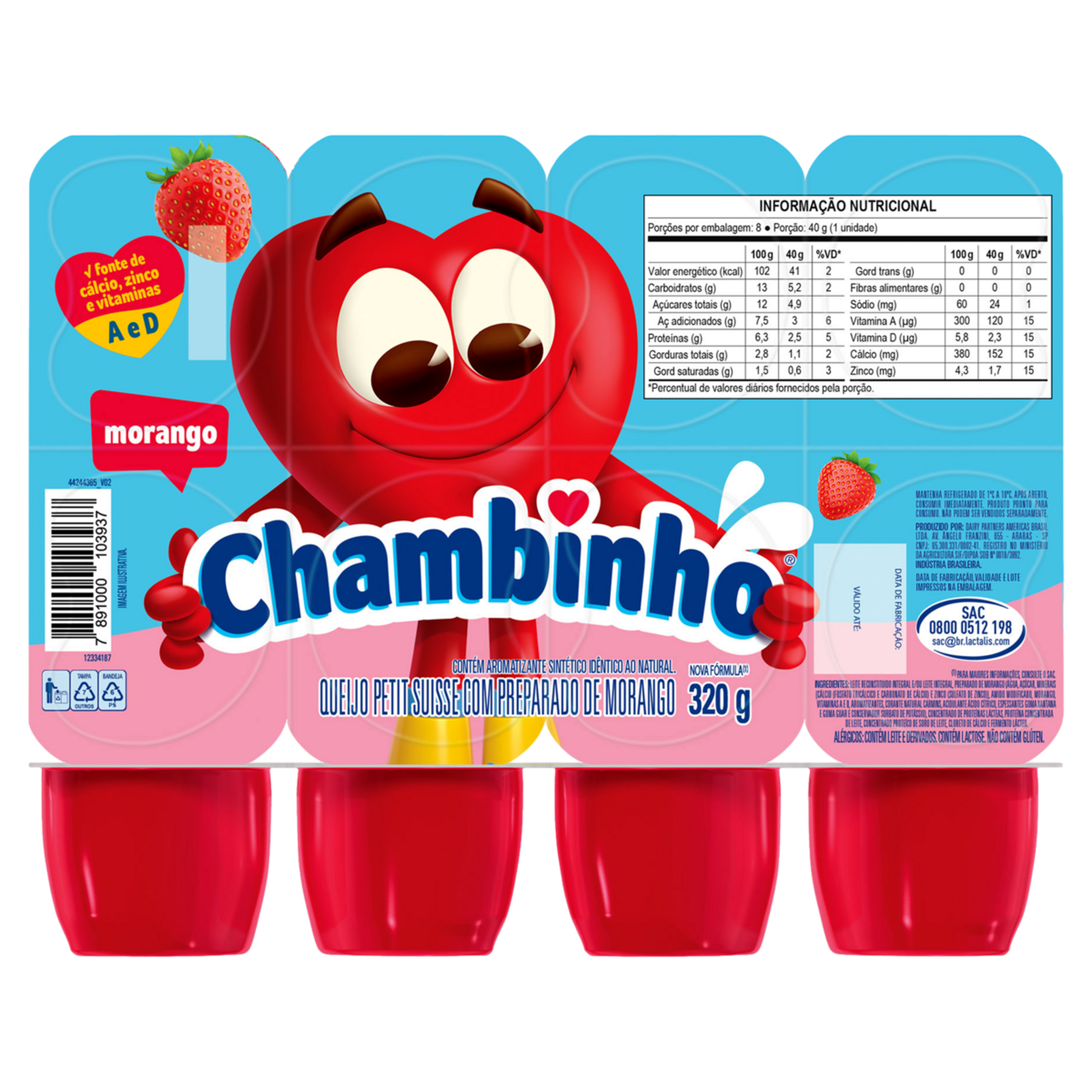 Chambinho de Morango Nestlé Bandeja 320g com 8 Unidades - Petit Suisse