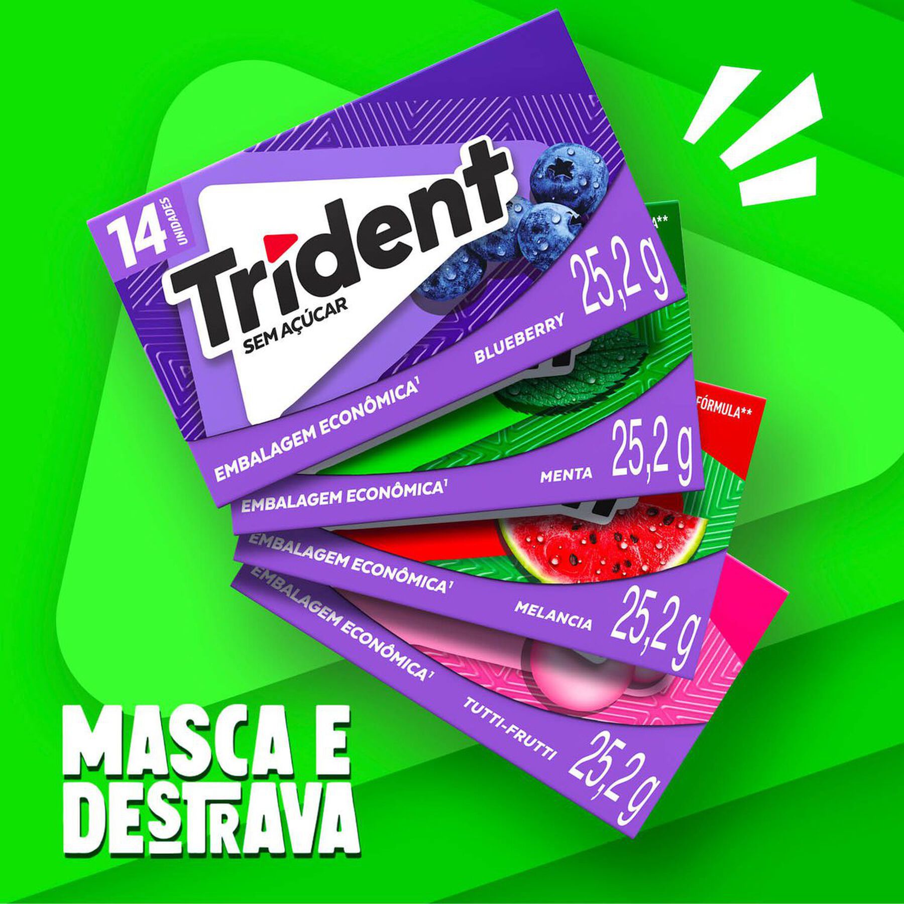 Chiclete Trident Blueberry 25,2g - Embalagem Econ&ocirc;mica C/14 Unidades