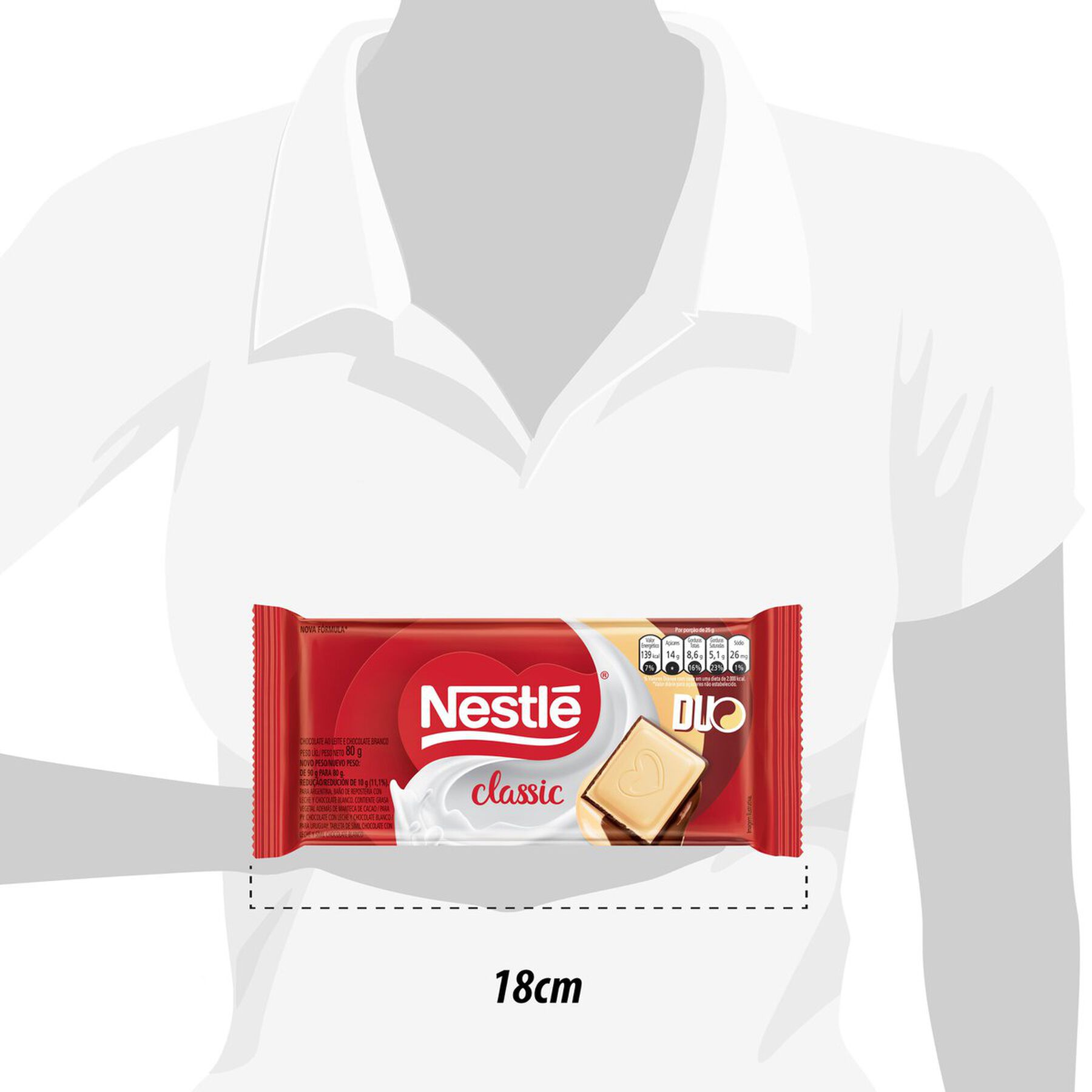 Barra de Chocolate ao Leite e Branco Duo Classic Nestlé Pacote 80g