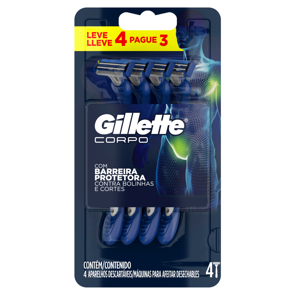 Aparelho Descart&aacute;vel Corpo Gillette C/04 Unidades - Embalagem Leve 4 Pague 3 Unidades
