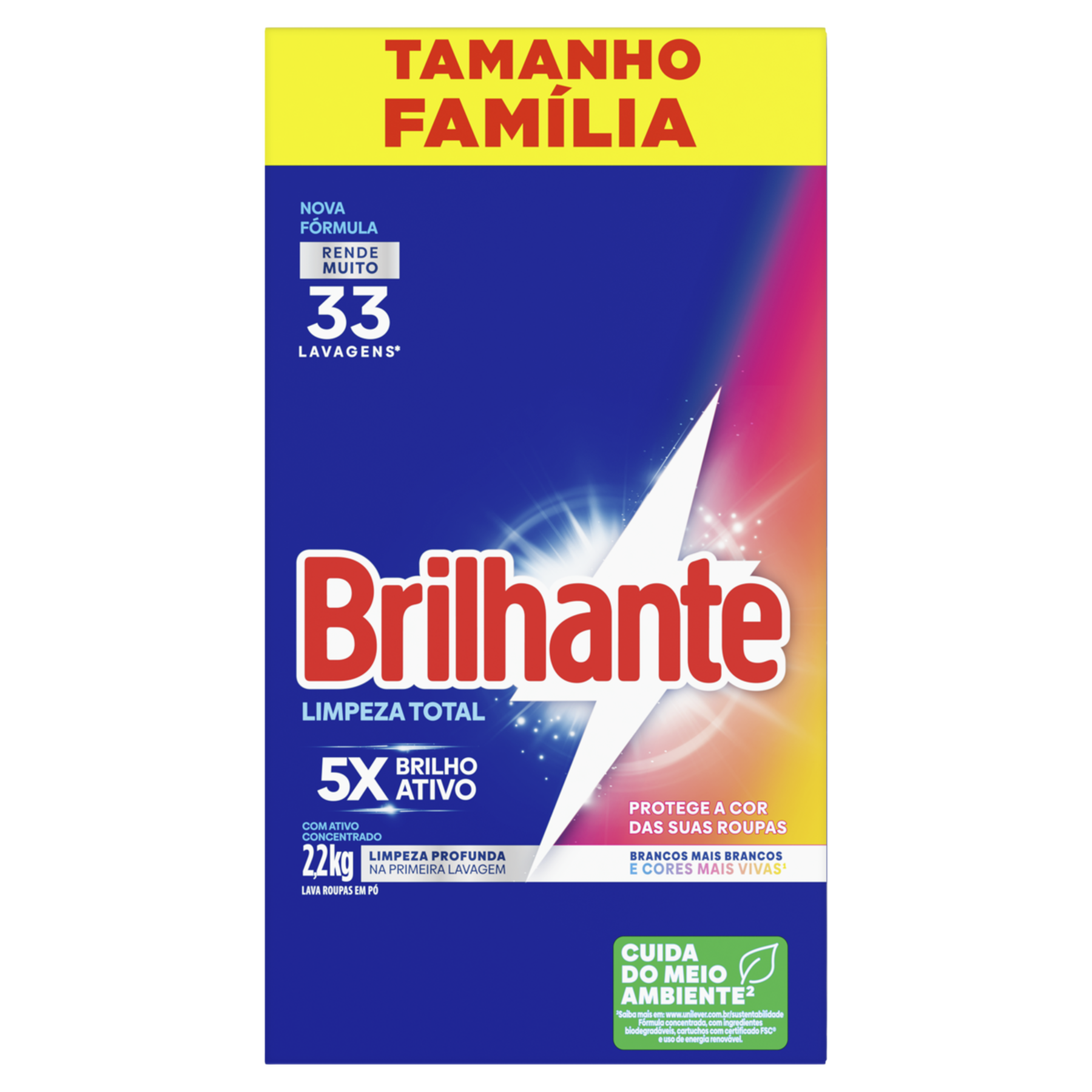 Sabão em Pó Roupas Brancas e Coloridas Limpeza Total Brilhante Caixa 2,2kg