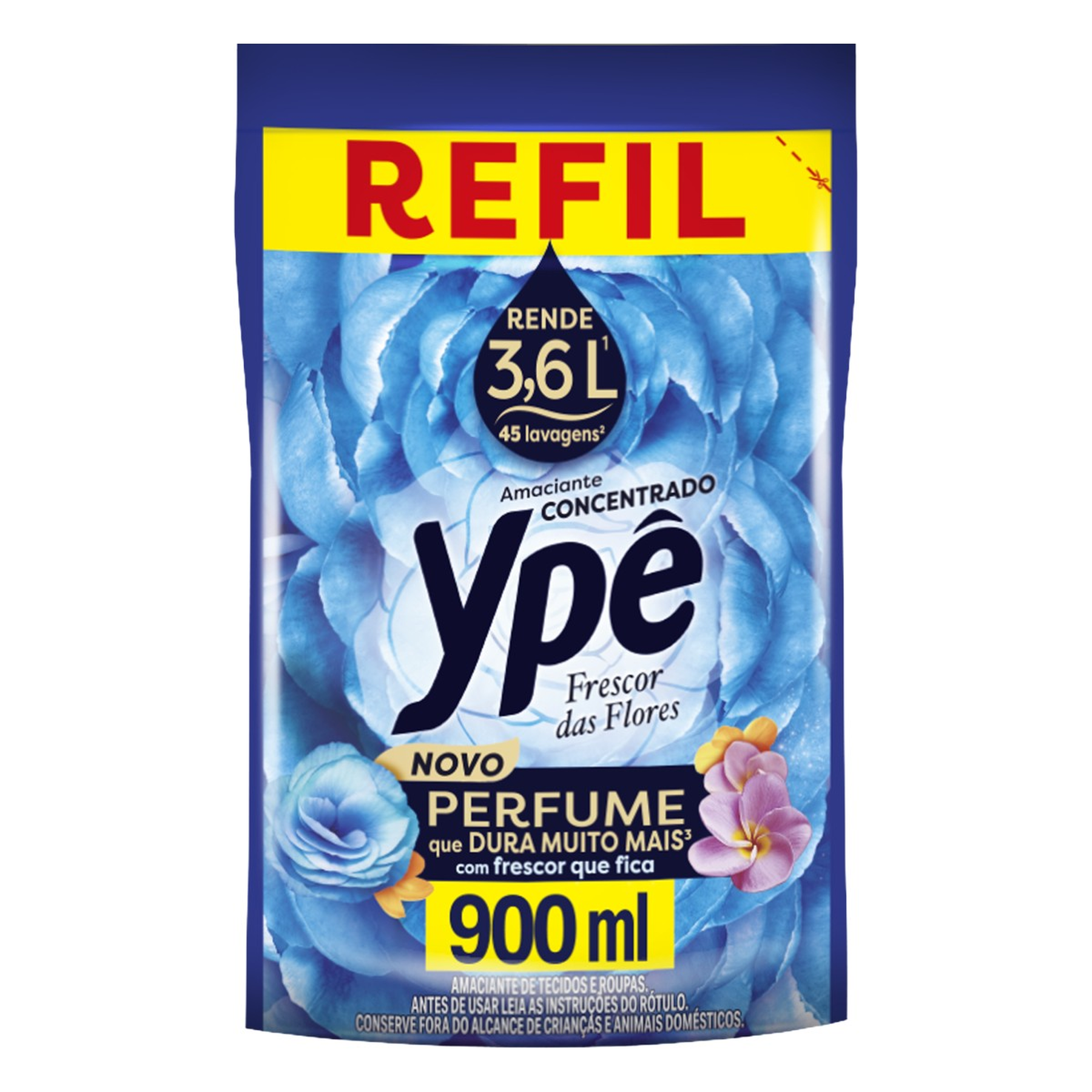 Amaciante de Roupa Concentrado Frescor das Flores Yp&ecirc; Sach&ecirc; 900ml Refil Econ&ocirc;mico