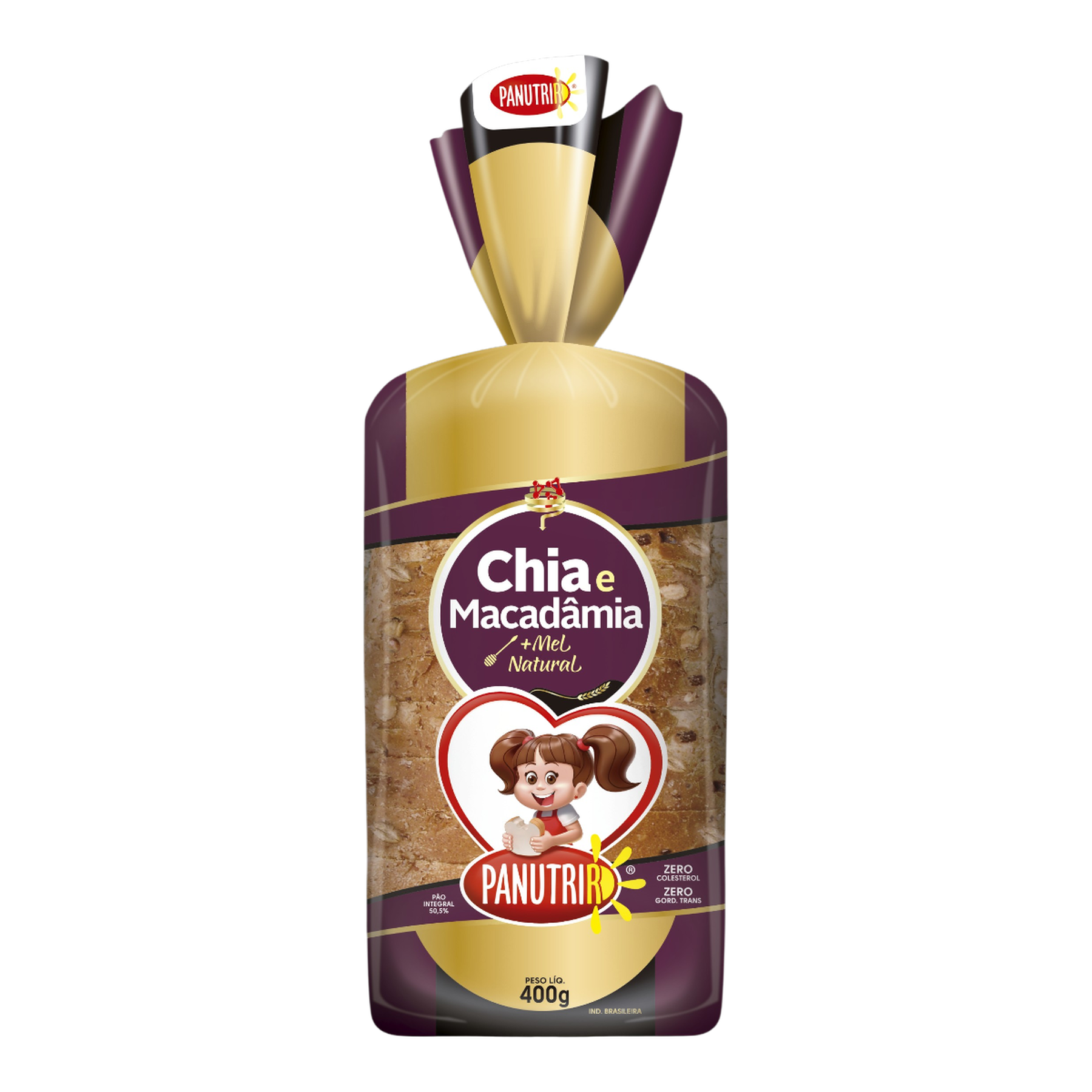 P&atilde;o Integral Chia e Macad&acirc;mia Panutrir Pacote 400g