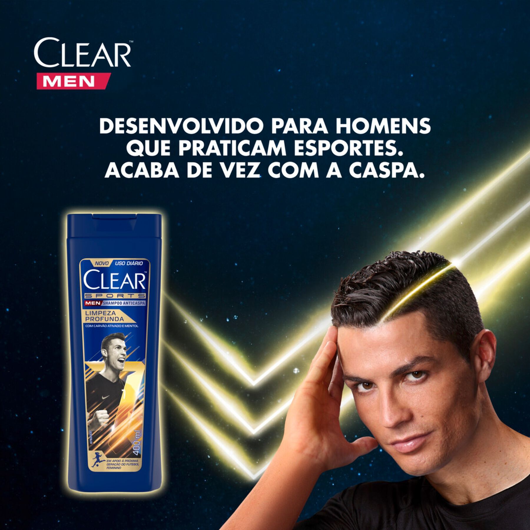 Shampoo Anticaspa Clear Men Sports Cristiano Ronaldo Limpeza Profunda 400 ml