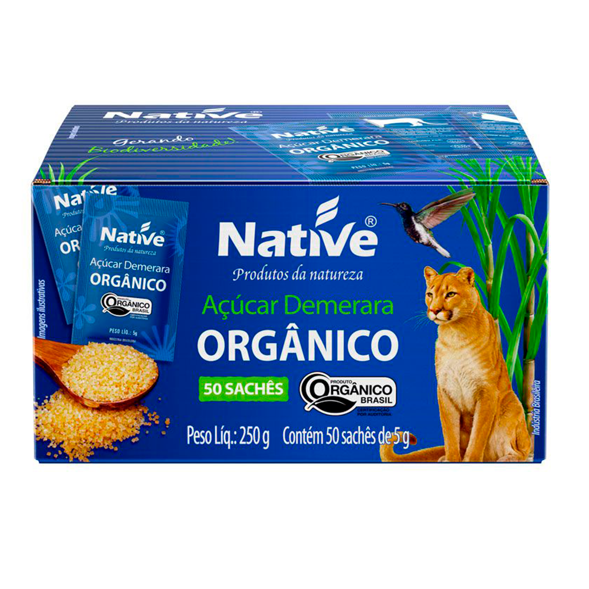 A&ccedil;&uacute;car Demerara Org&acirc;nico Native Caixa C/50 Unidades&nbsp;