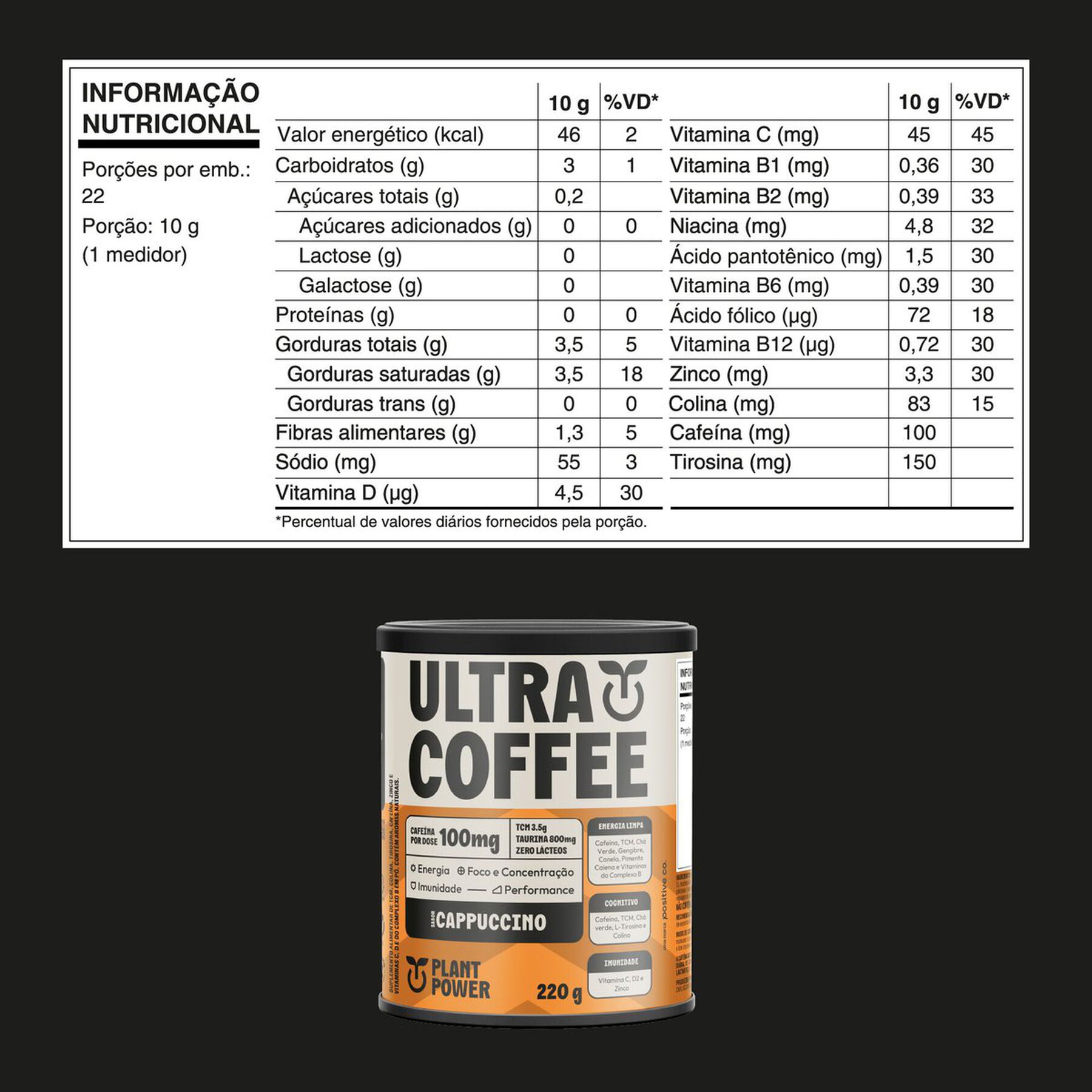 Suplemento Alimentar Cappuccino Ultracoffee Plant Power Lata 220g