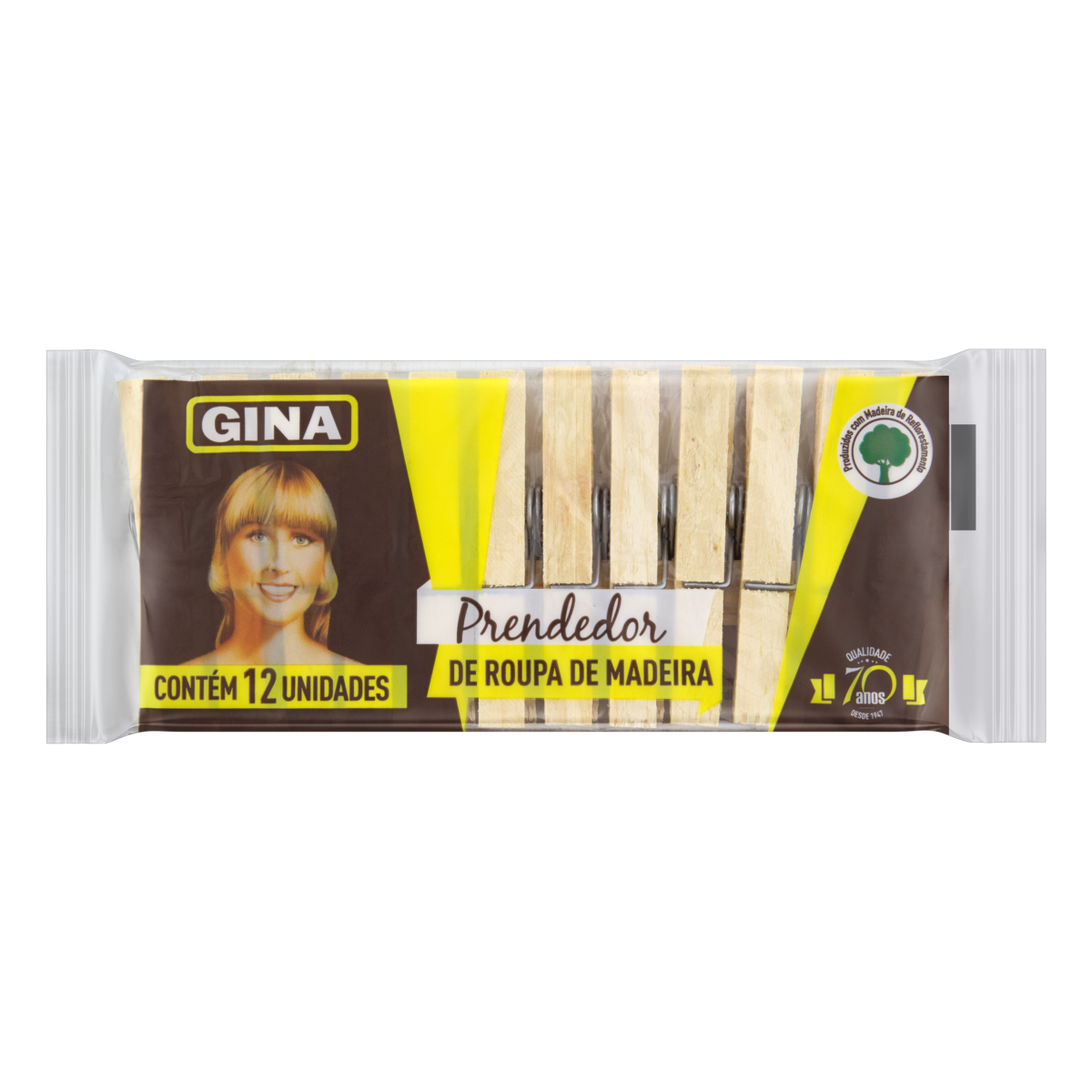 Prendedor de Roupa Madeira Gina 12 Unidades&nbsp;