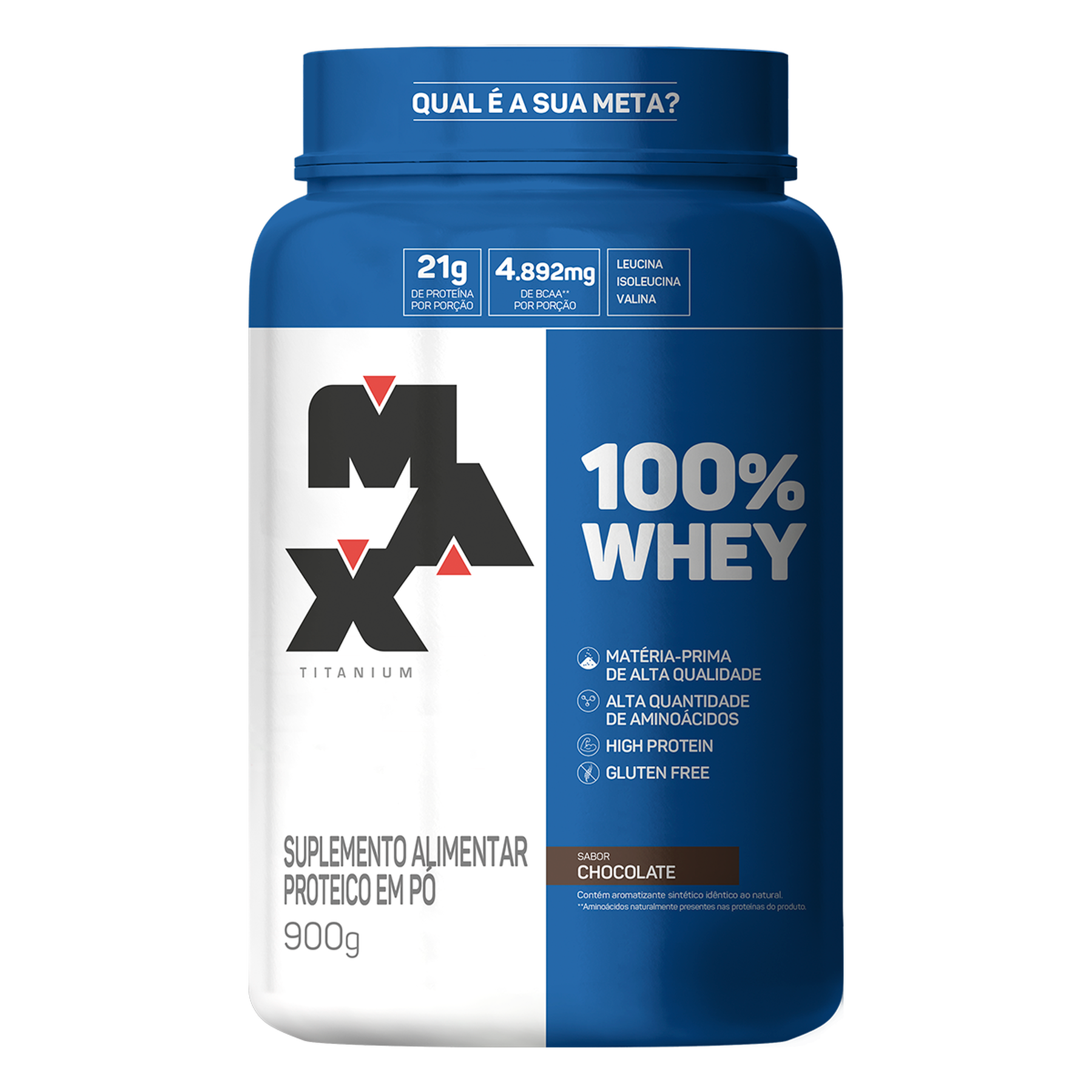 Suplemento Alimentar Proteico em Pó Chocolate 100% Whey Max Titanium 900g