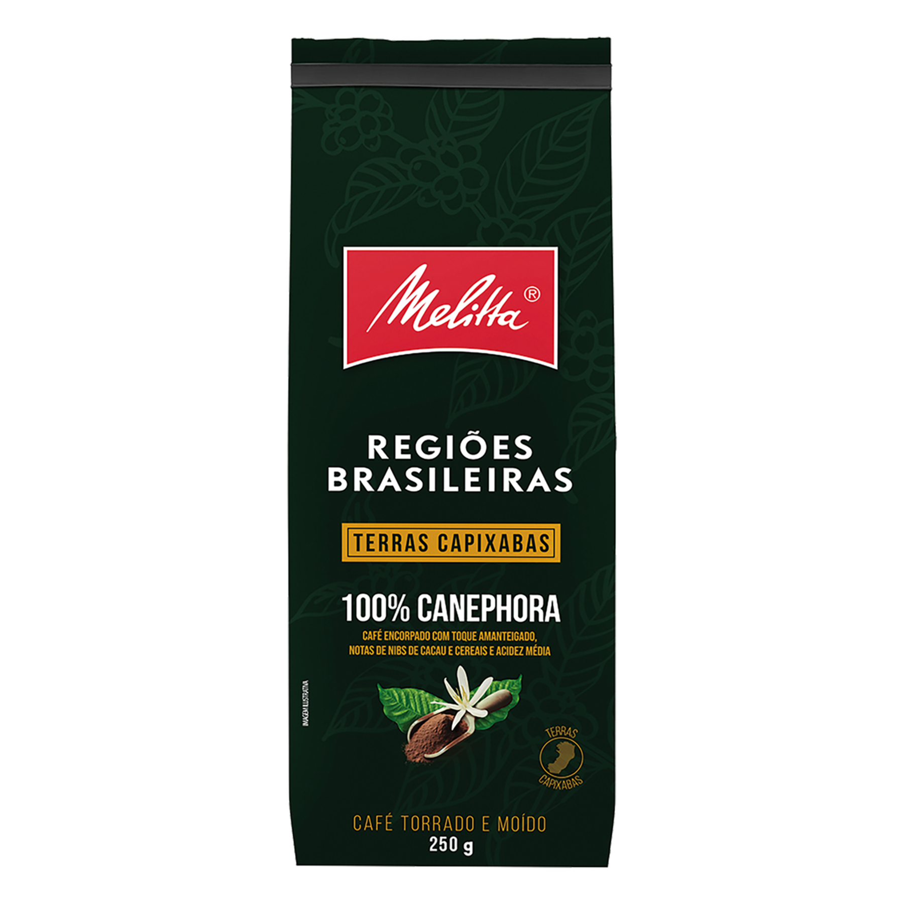 Caf&eacute; Torrado e Mo&iacute;do Terras Capixabas Regi&otilde;es Brasileiras Melitta Pacote 250g