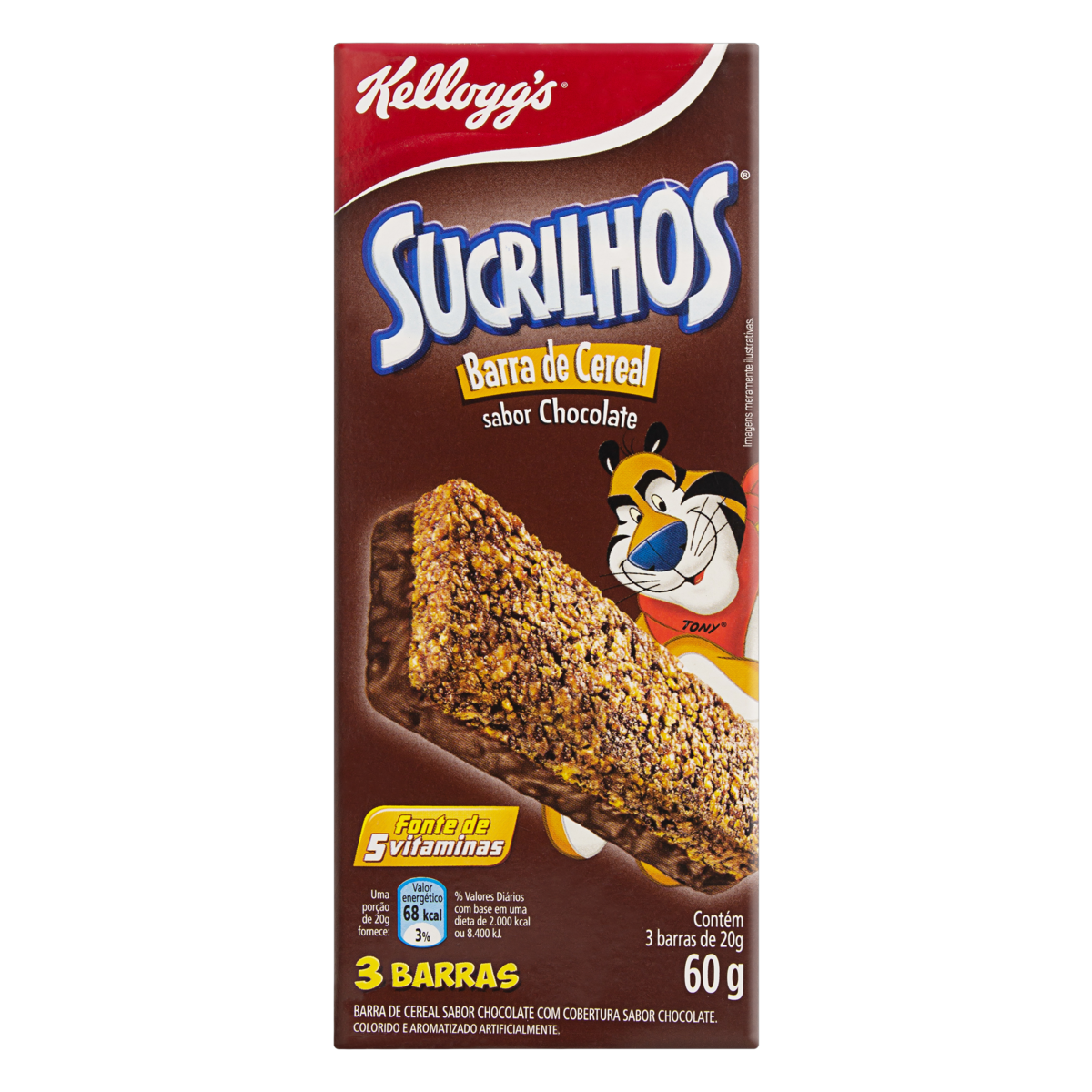 Pack Barra de Cereal Chocolate Cobertura Chocolate Kelloggs Sucrilhos Caixa 60g 3 Unidades