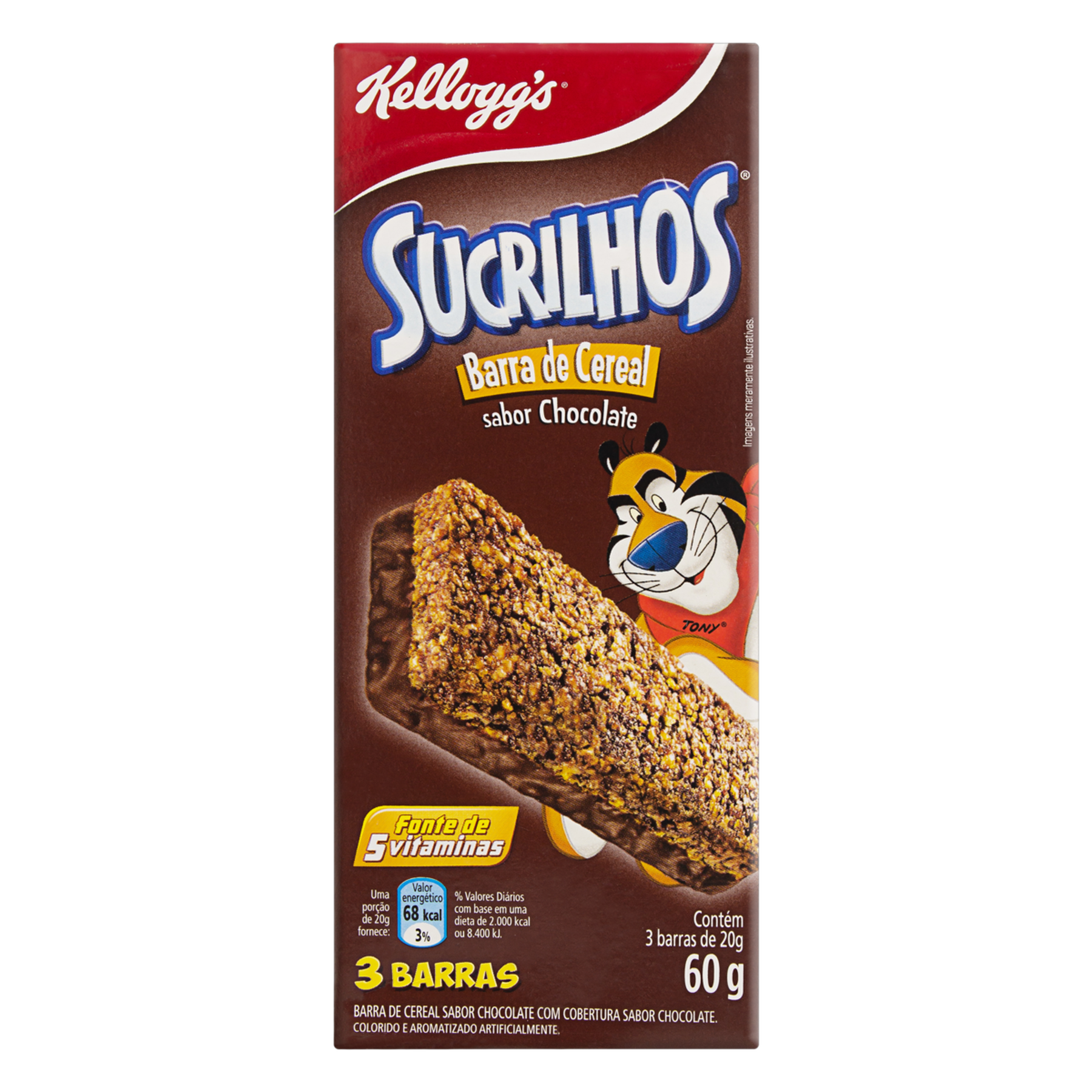 Pack Barra de Cereal Chocolate Cobertura Chocolate Kelloggs Sucrilhos Caixa 60g 3 Unidades