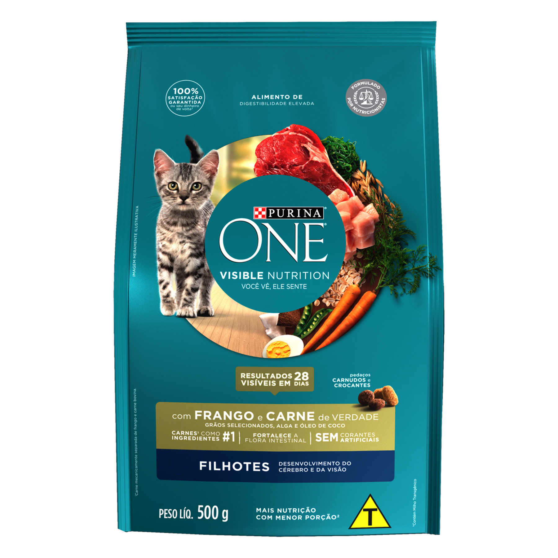Alimento para Gatos Filhotes Frango e Carne Purina One Visible Nutrition Pacote 500g