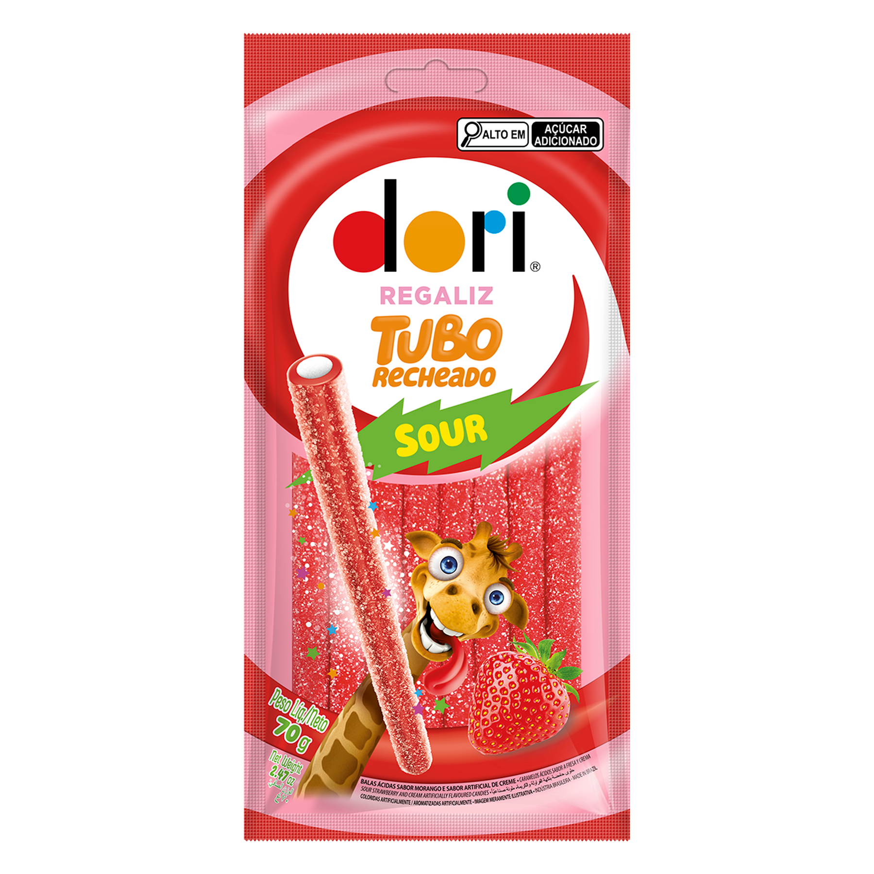 Bala Regaliz Tubo Recheado de Morango &Aacute;cido Dori 70g