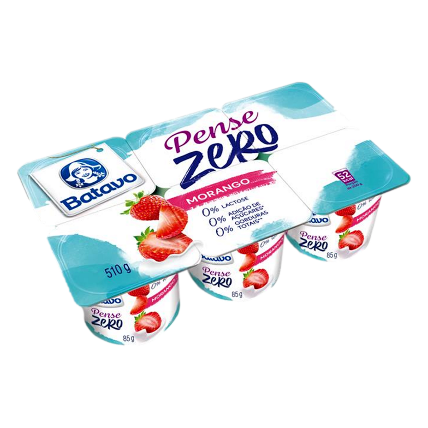 Iogurte Desnatado Zero Lactose Morango Batavo Pense Zero Bandeja 510g 6 Unidades 85g Cada
