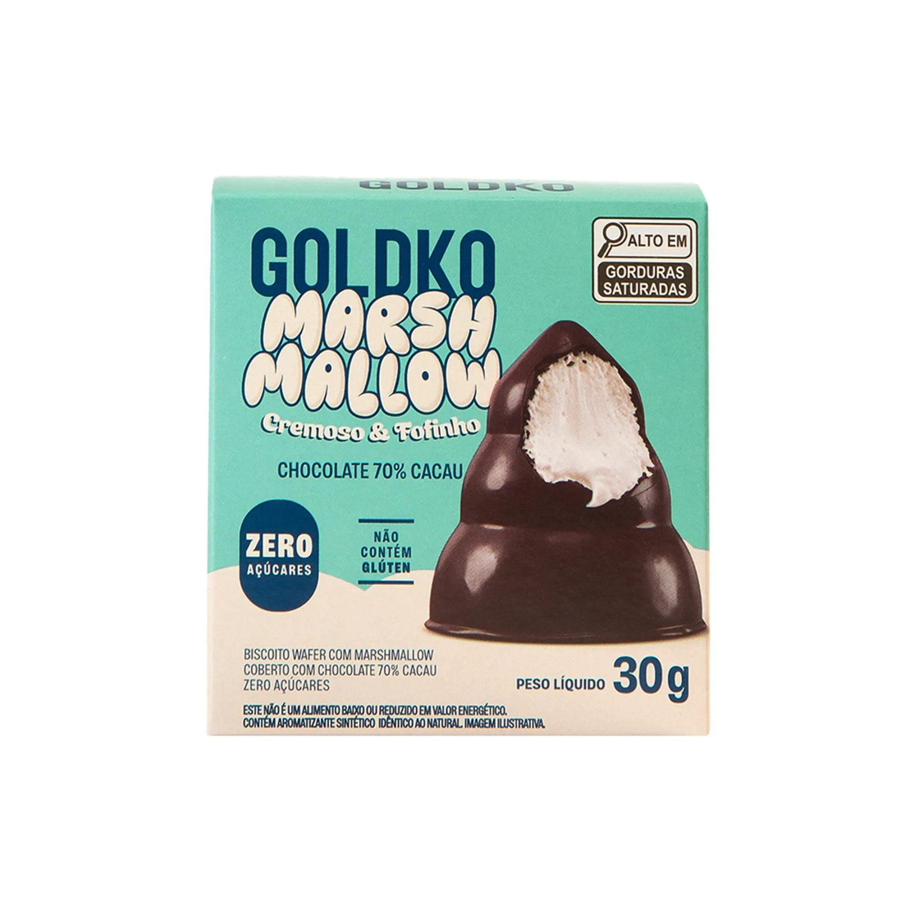 Wafer Marshmallow Cobertura Chocolate 70% Cacau Goldko Caixa 30g