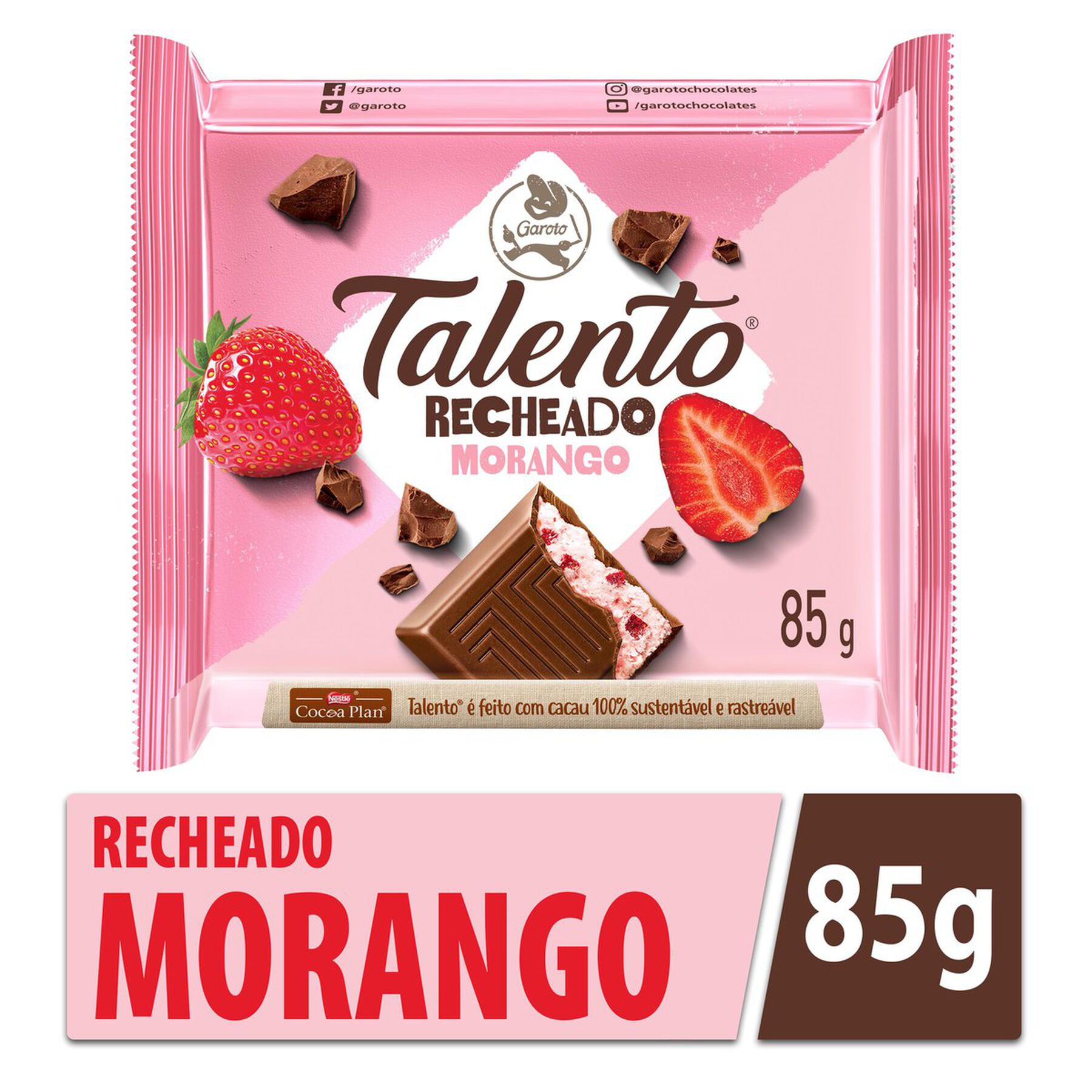 Chocolate ao Leite Recheio Morango Garoto Talento Pacote 85g