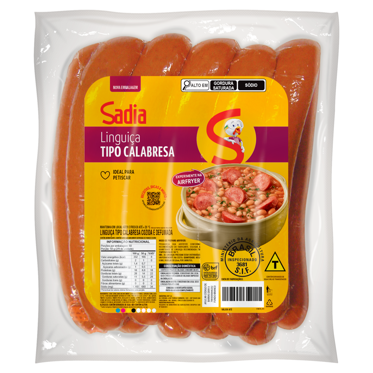 Lingui&ccedil;a Calabresa Defumada Sadia aprox. 546g