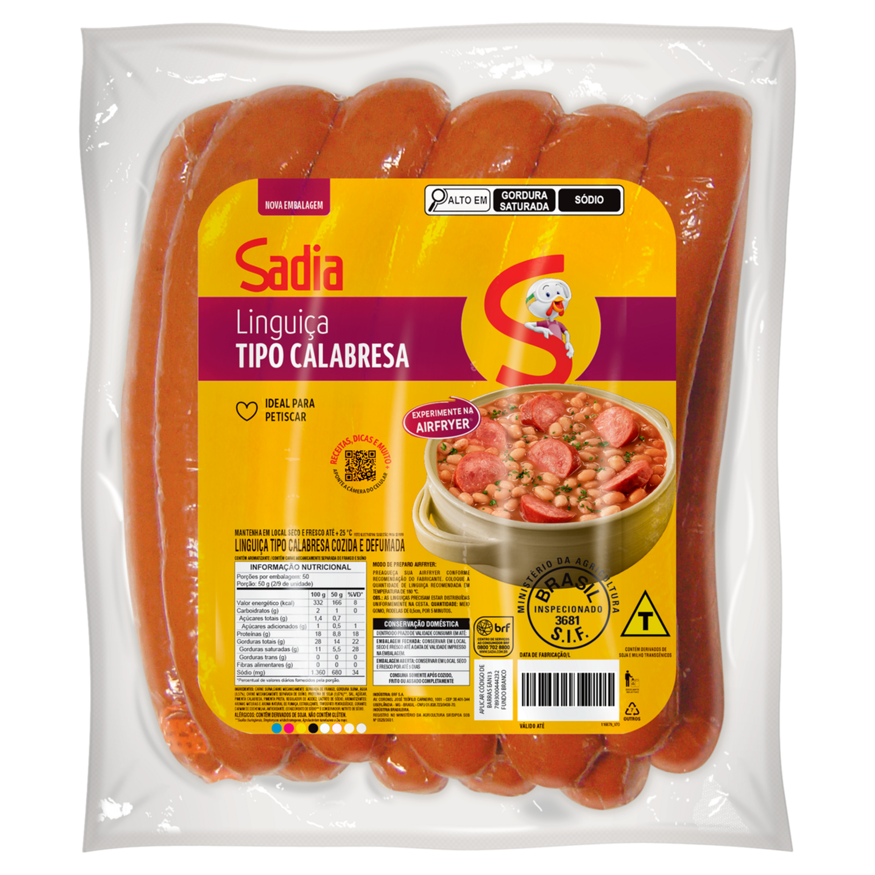 Lingui&ccedil;a Calabresa Defumada Sadia aprox. 546g