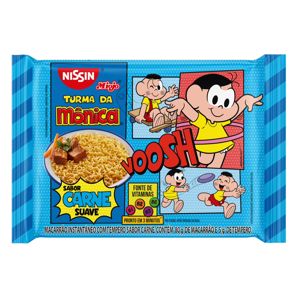 Macarr&atilde;o Instant&acirc;neo L&aacute;men Carne Suave Turma da M&ocirc;nica Nissin Miojo Pacote 85g