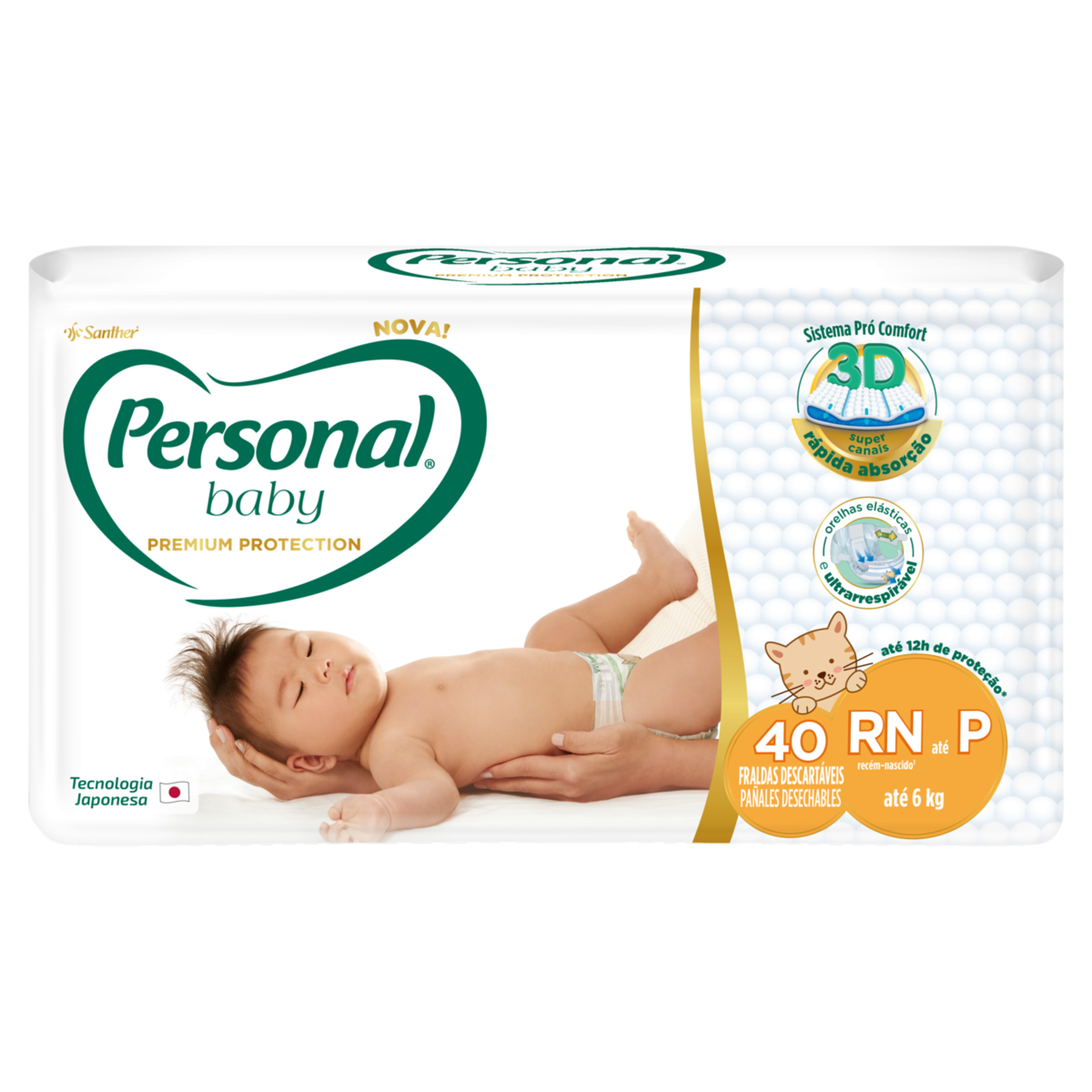 Fralda Descartável Recém-Nascido Personal Baby Premium Protection RN até P Pacote C/40 Unidades
