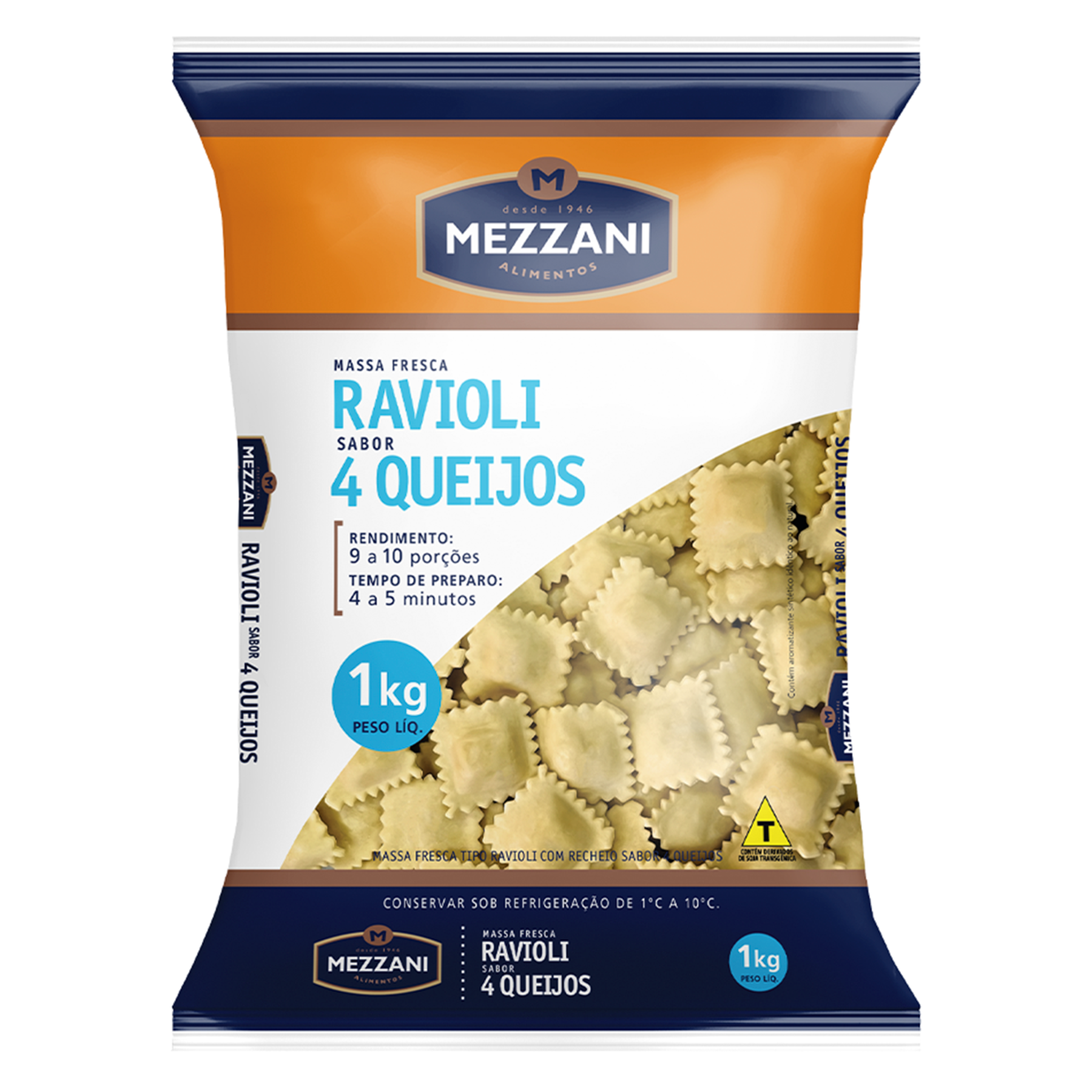 Massa Fresca Ravioli Recheado 4 Queijos Mezzani Pacote 1kg