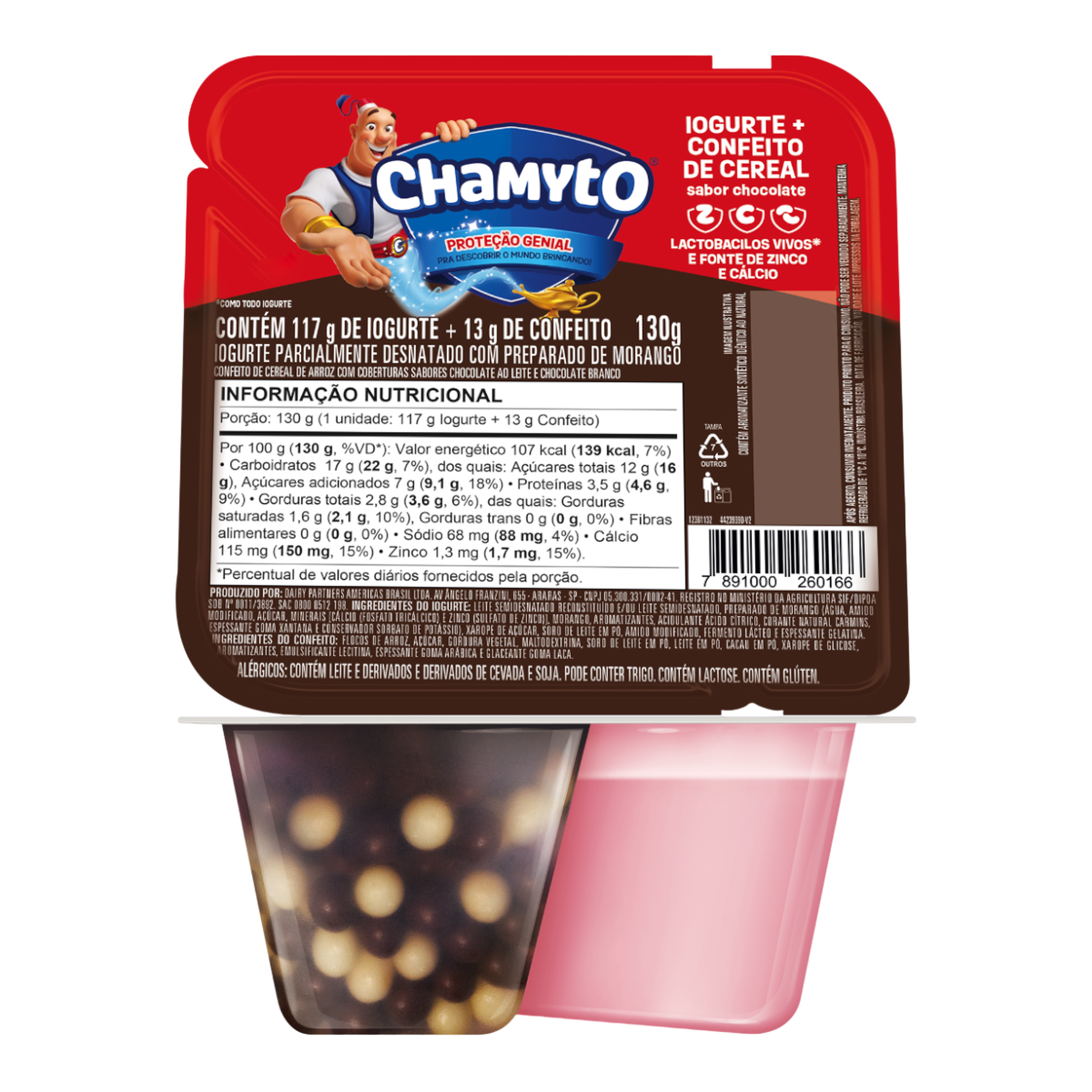 Iogurte Parcialemnte Desnatado Morango + Cereais Chocolate Nestl&eacute; Chamyto Pote 130g