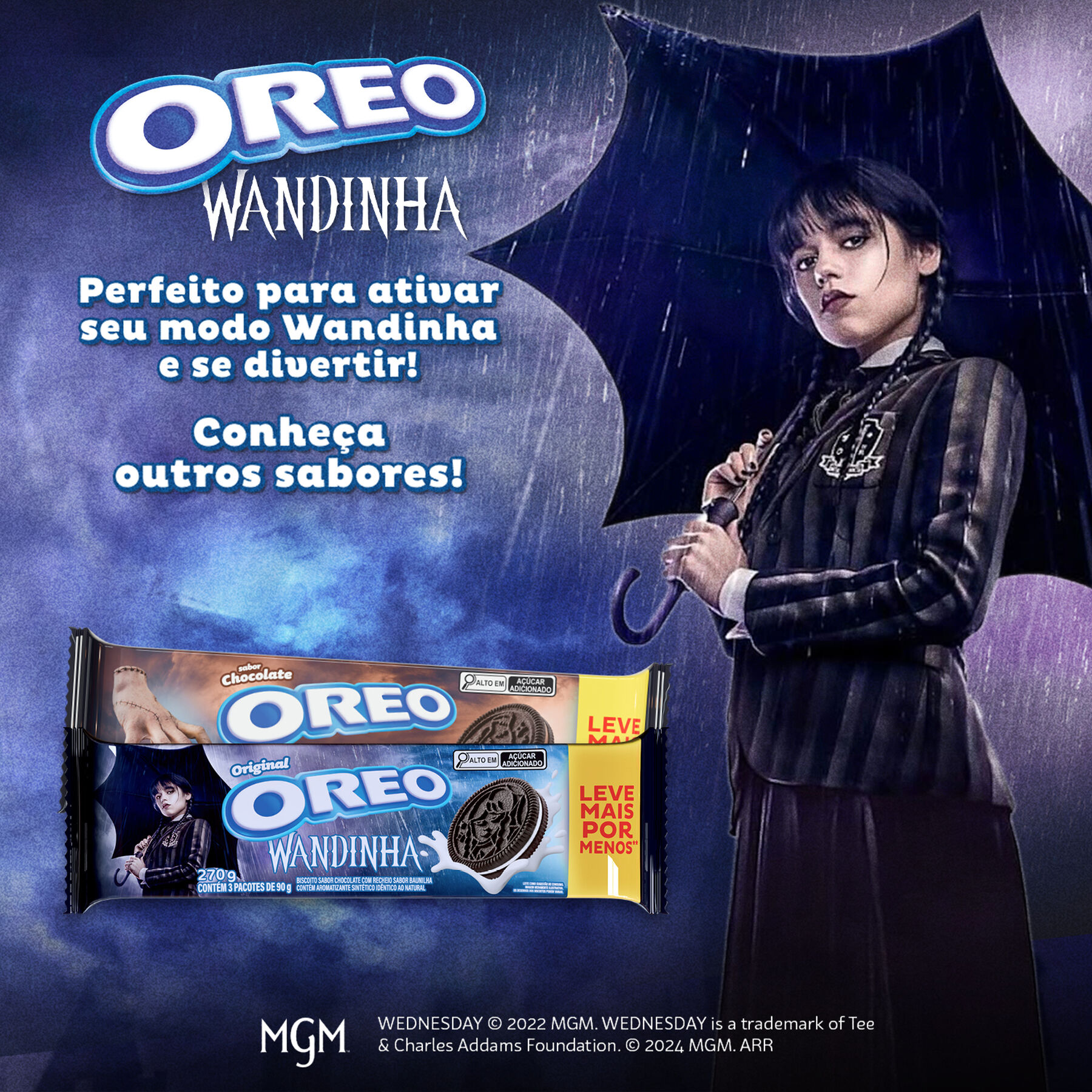 Pack Biscoito Chocolate Recheio Baunilha Oreo Pacote 270g 3 Unidades