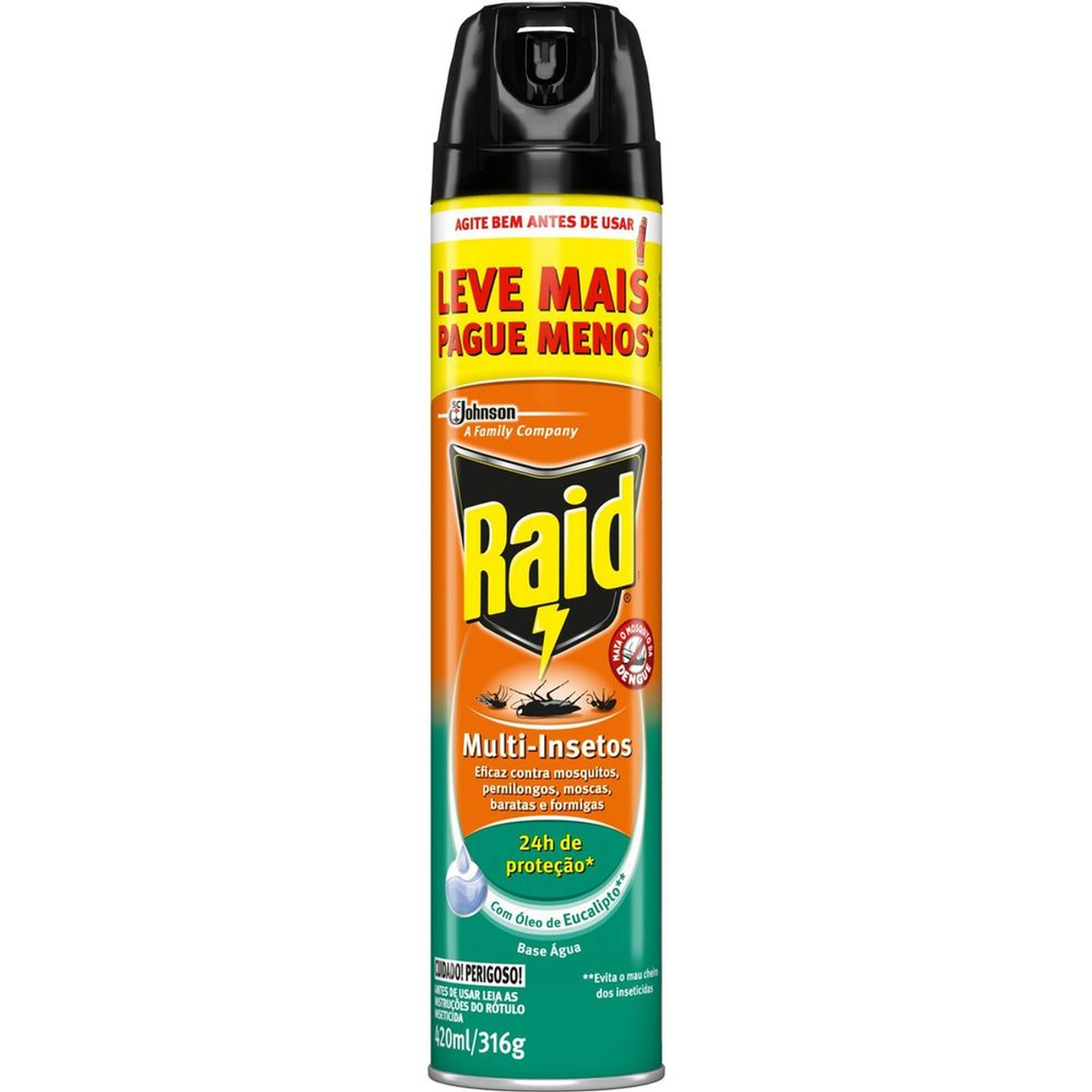 Inseticida Aerossol Multi-Insetos Base Água Óleo de Eucalipto Raid Frasco 420ml Leve Mais Pague Menos