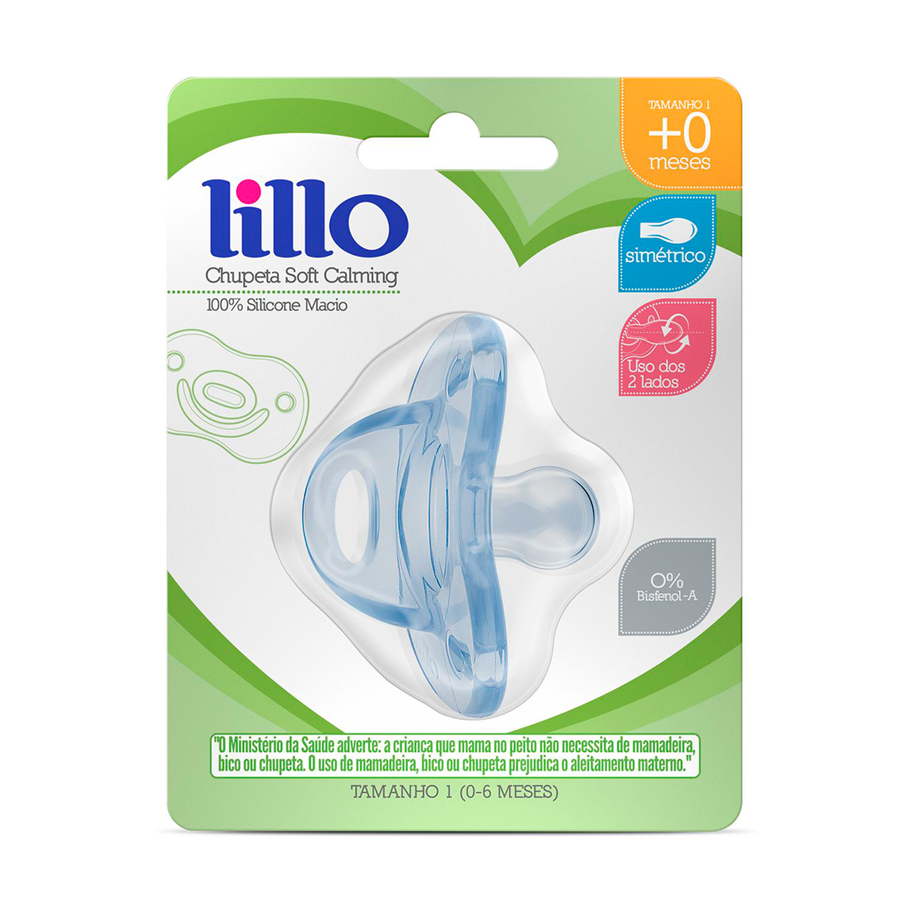 Chupeta Soft Calming 100% Silicone Macio Azul Lillo Tam. 1 (0-6 Meses)