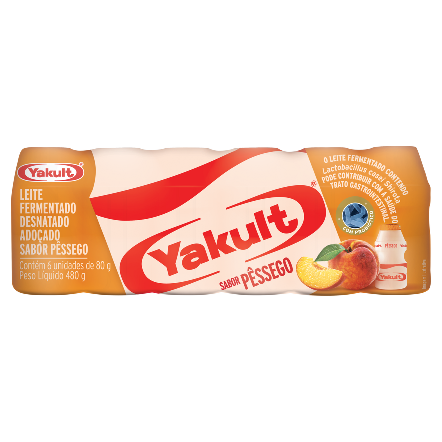 Leite Fermentado Desnatado Pêssego Yakult 480g C/6 Unidades