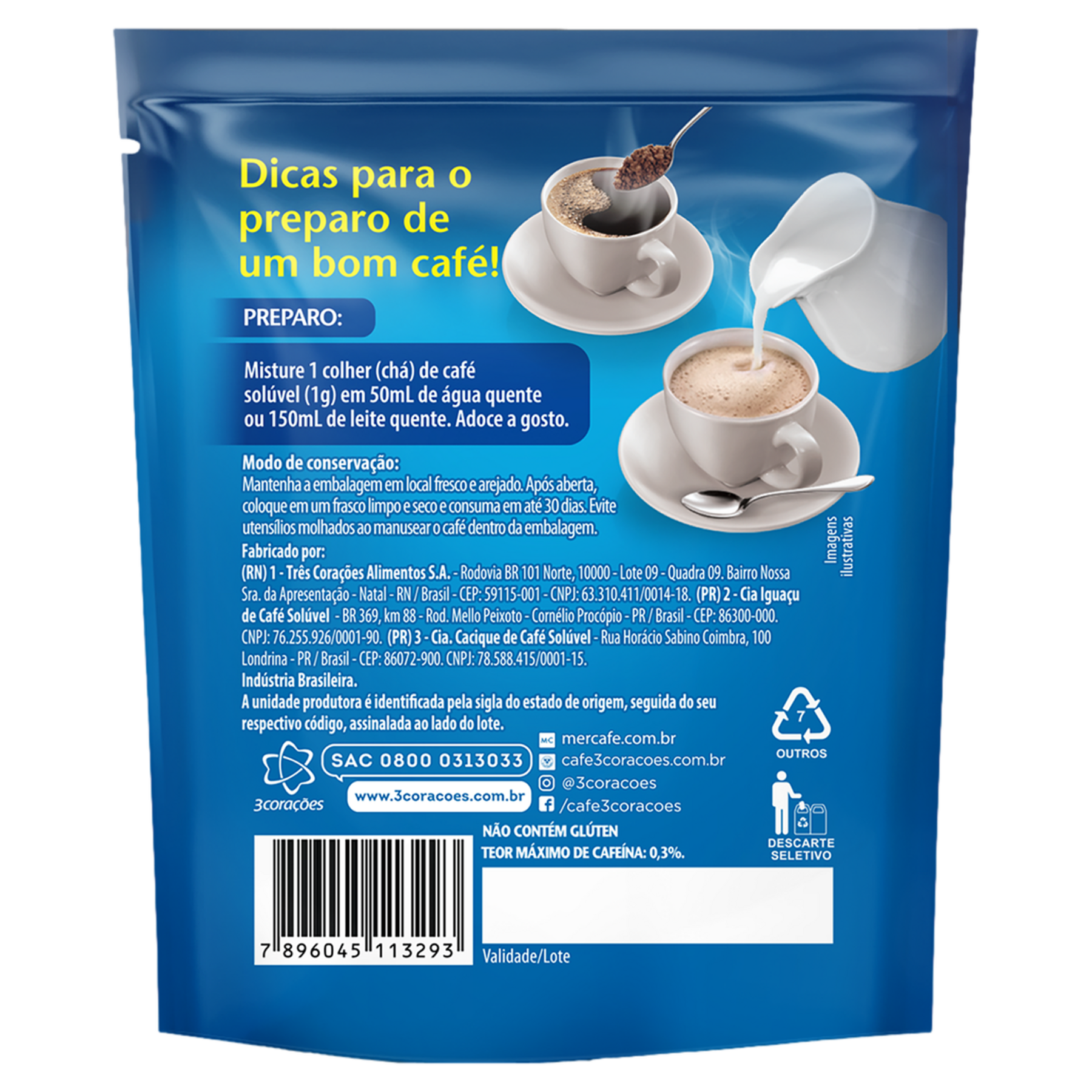 Caf&eacute; Sol&uacute;vel Granulado Descafeinado 3 Cora&ccedil;&otilde;es Sach&ecirc; 40g