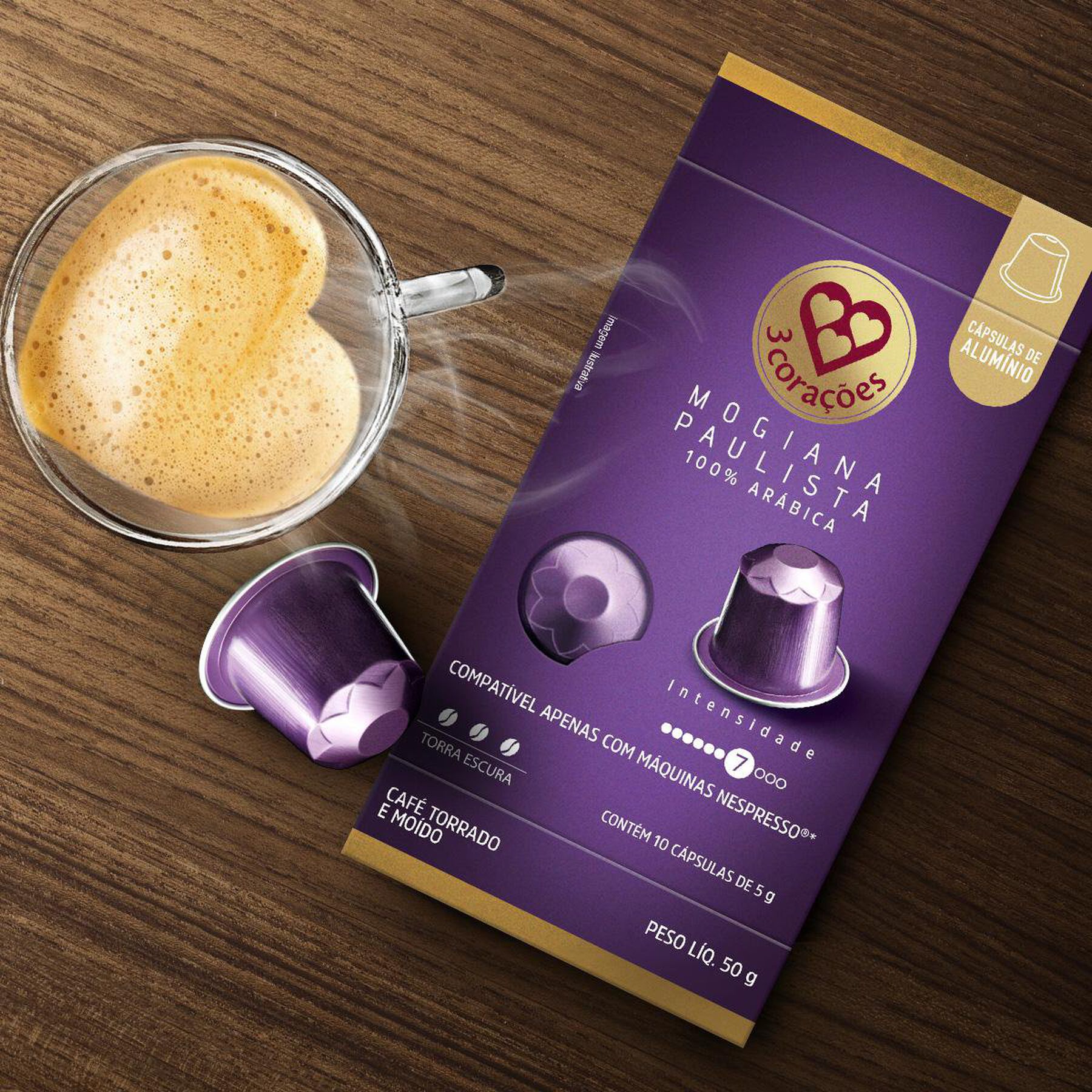 Café em Cápsula Torrado e Moído Mogiana Paulista 3 Corações Caixa 50g C/10 Unidades