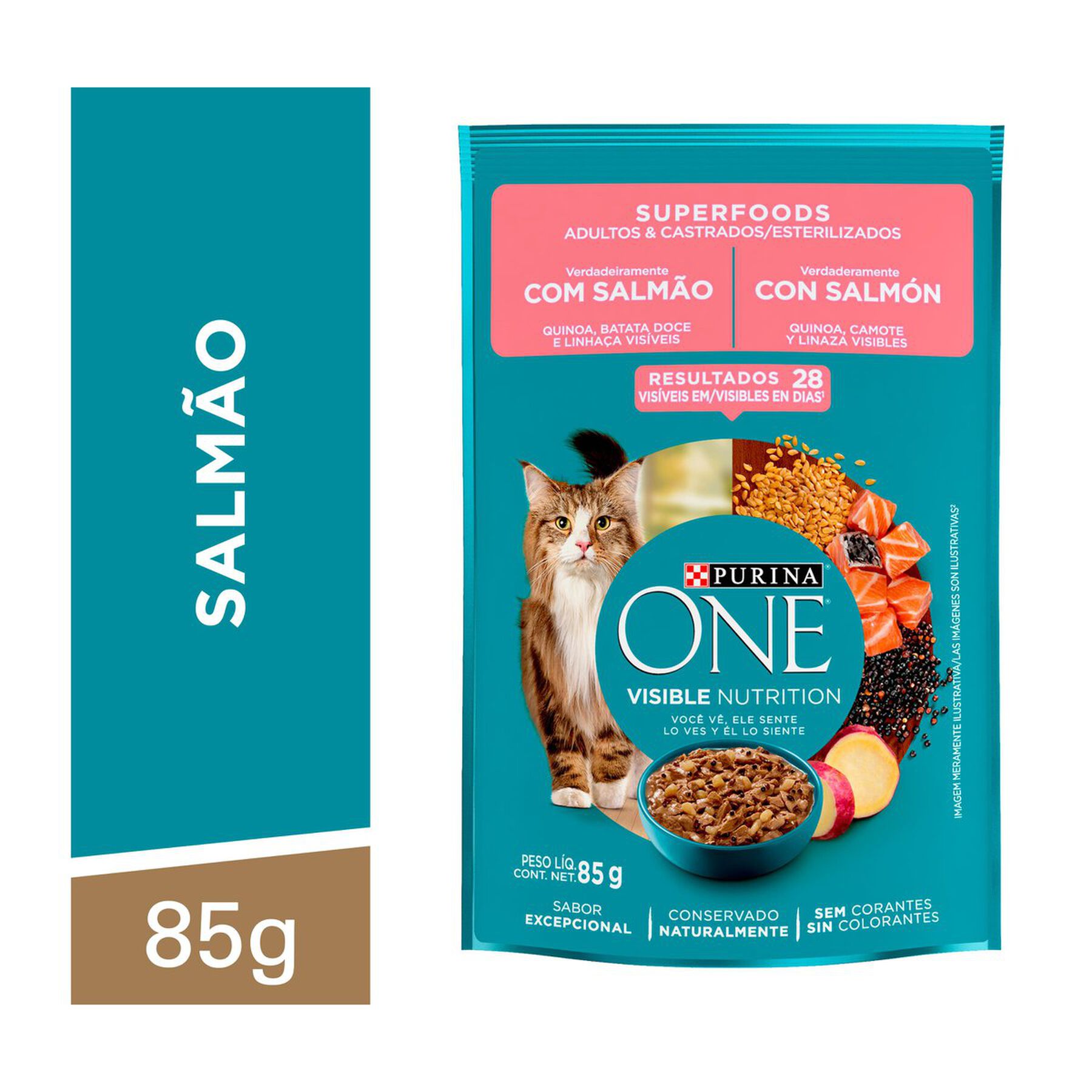 Alimento para Gatos Adultos Castrados Salmão Purina One Superfoods Sachê 85g