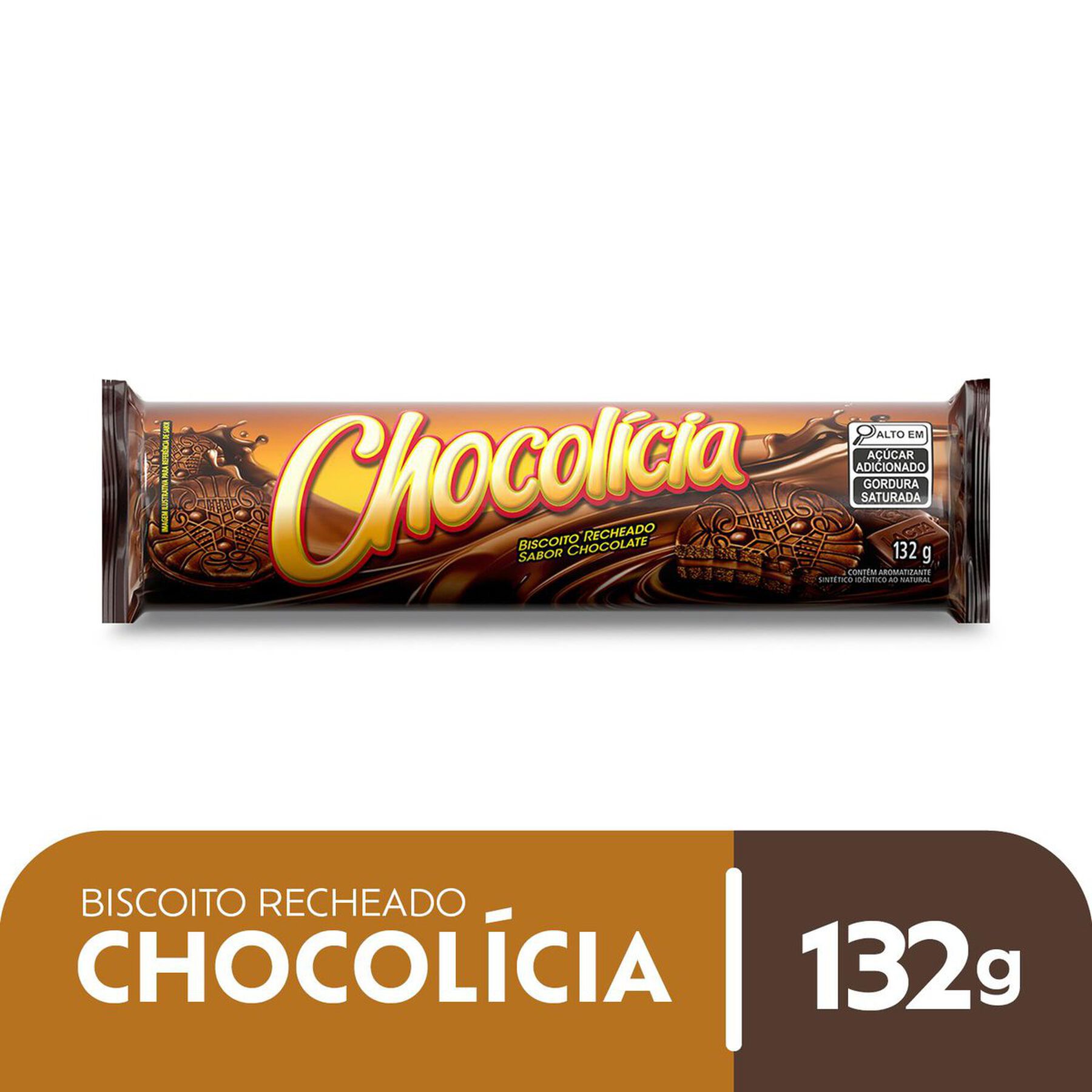 Biscoito Recheio Chocolate Chocolícia Pacote 132g