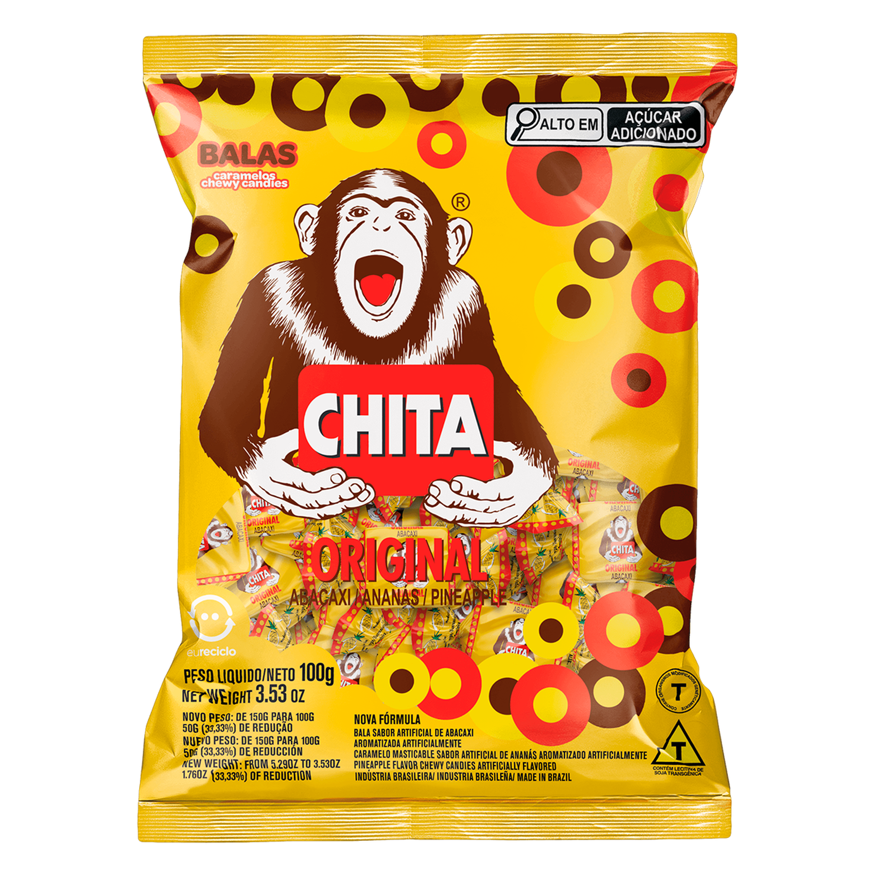 Bala Mastigável Abacaxi Chita Pacote 100g