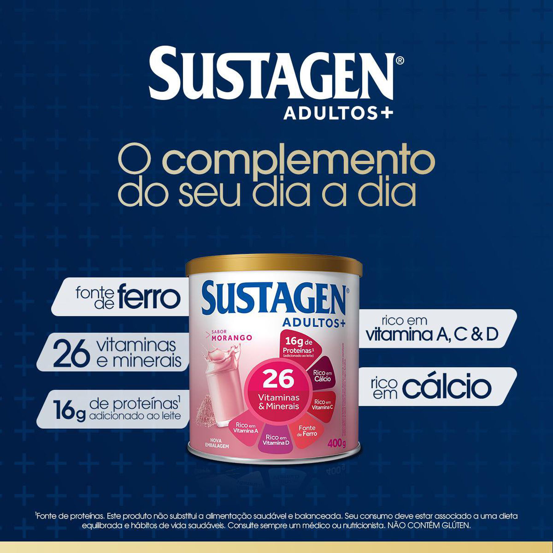 Complemento Alimentar Morango Sustagen Adultos+ Lata 400g
