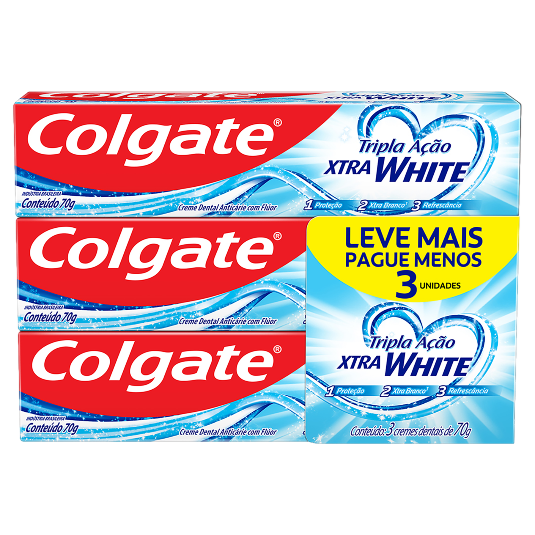 Creme Dental Xtra White Tripla A&ccedil;&atilde;o Colgate Caixa C/3 Unidades - Embalagem Leve Mais Pague Menos&nbsp;