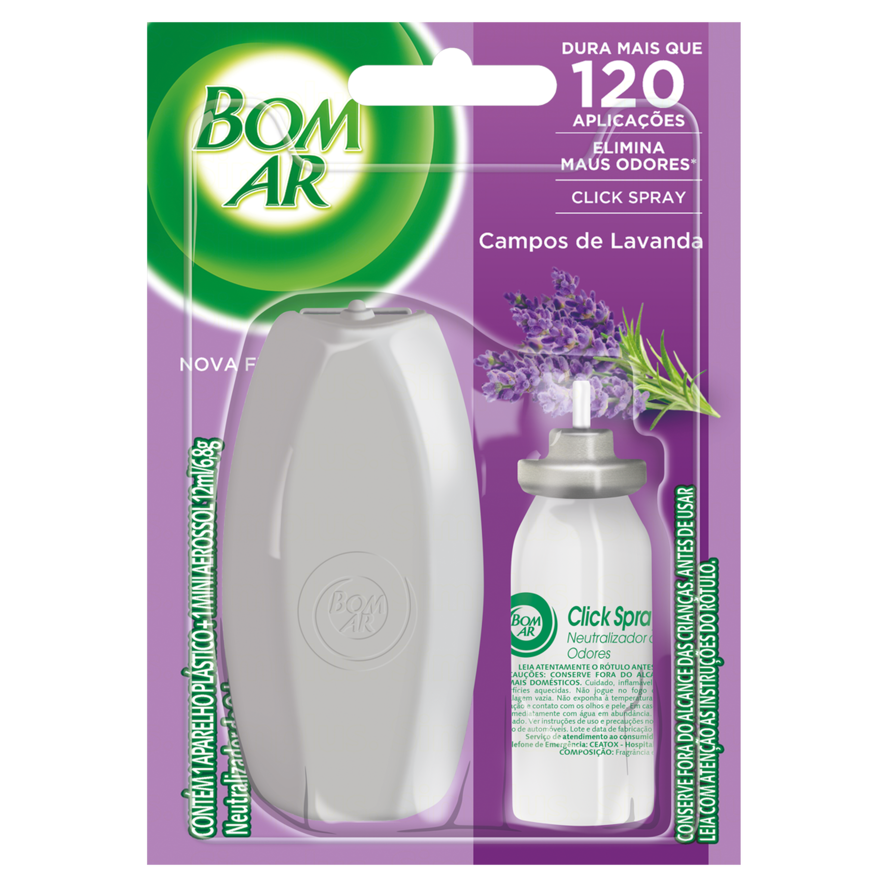 Aparelho e Neutralizador de Odores Campos de Lavanda Click Spray Bom Ar Blister 12ml Refil